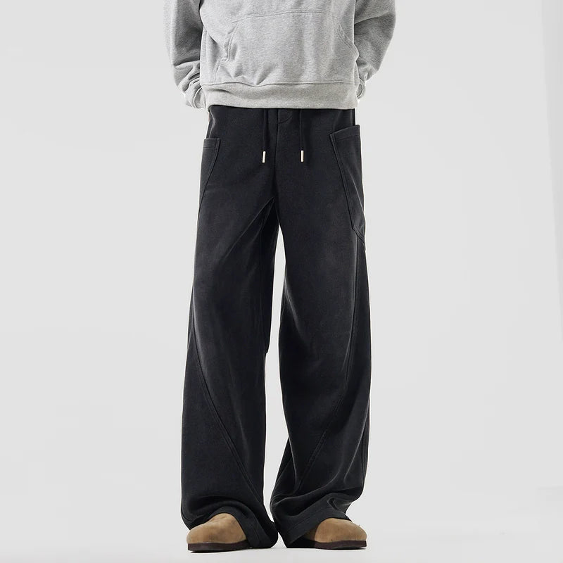 American heavy cleanfit solid color sweatpants men's trendy brand loose drape tooling casual pants B0320