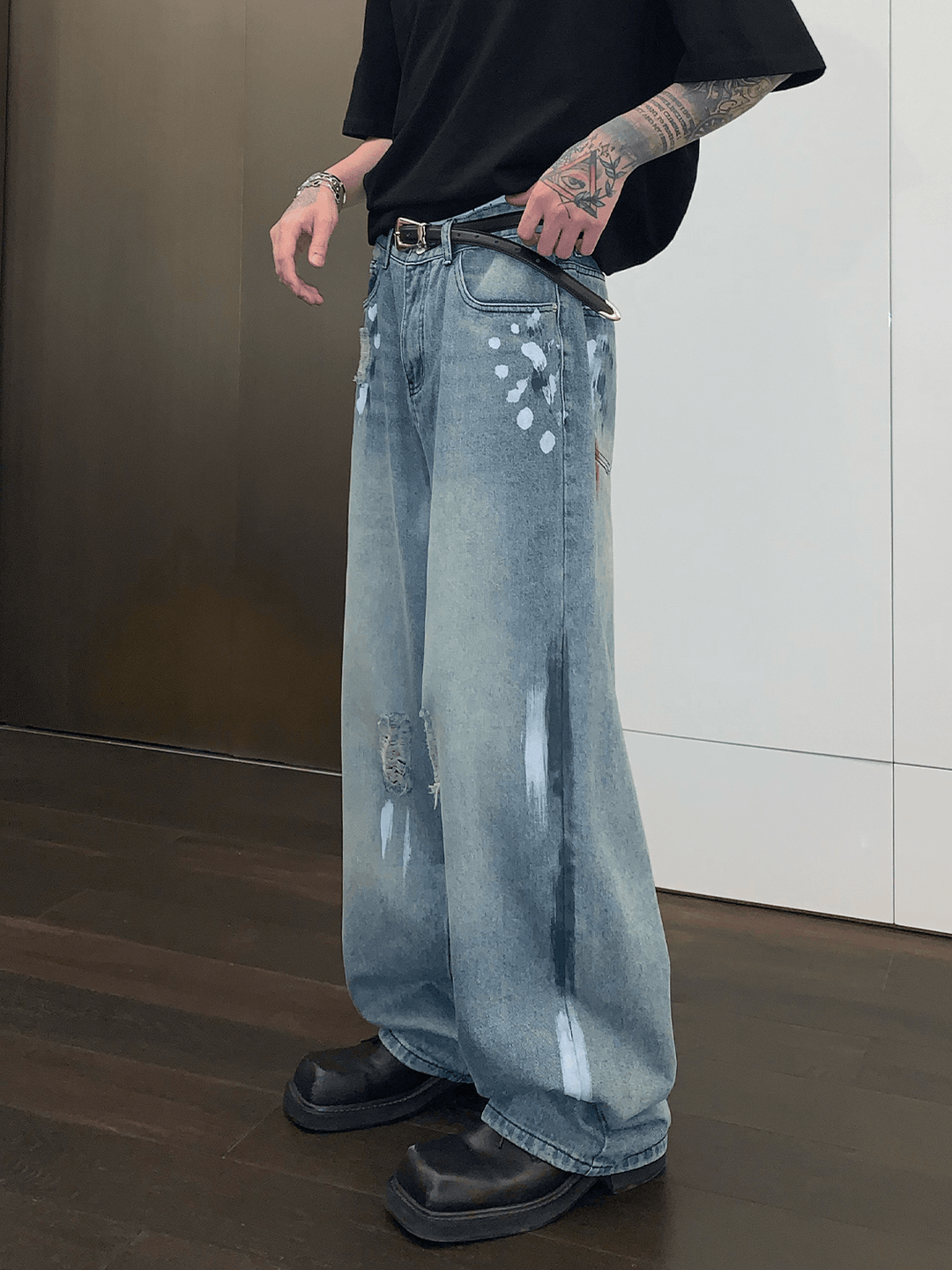 street graffiti contrast color straight jeans B0146