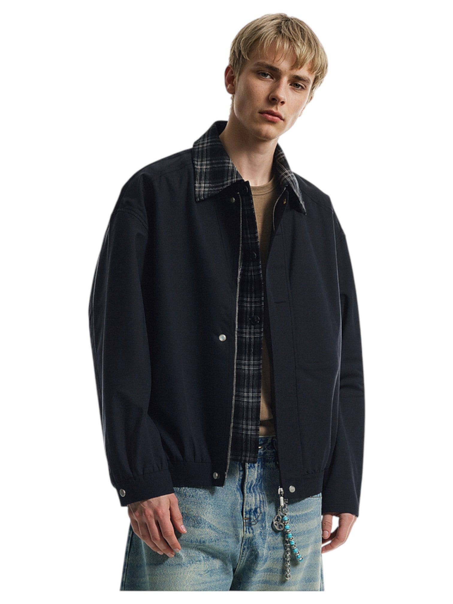 LAYERED PLAID WORK JACKET T0147