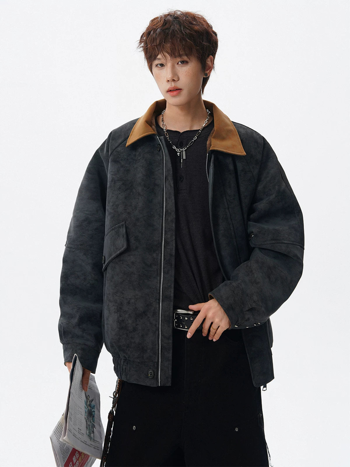 Vintage Suede Lapel Cotton Jacket FE0711