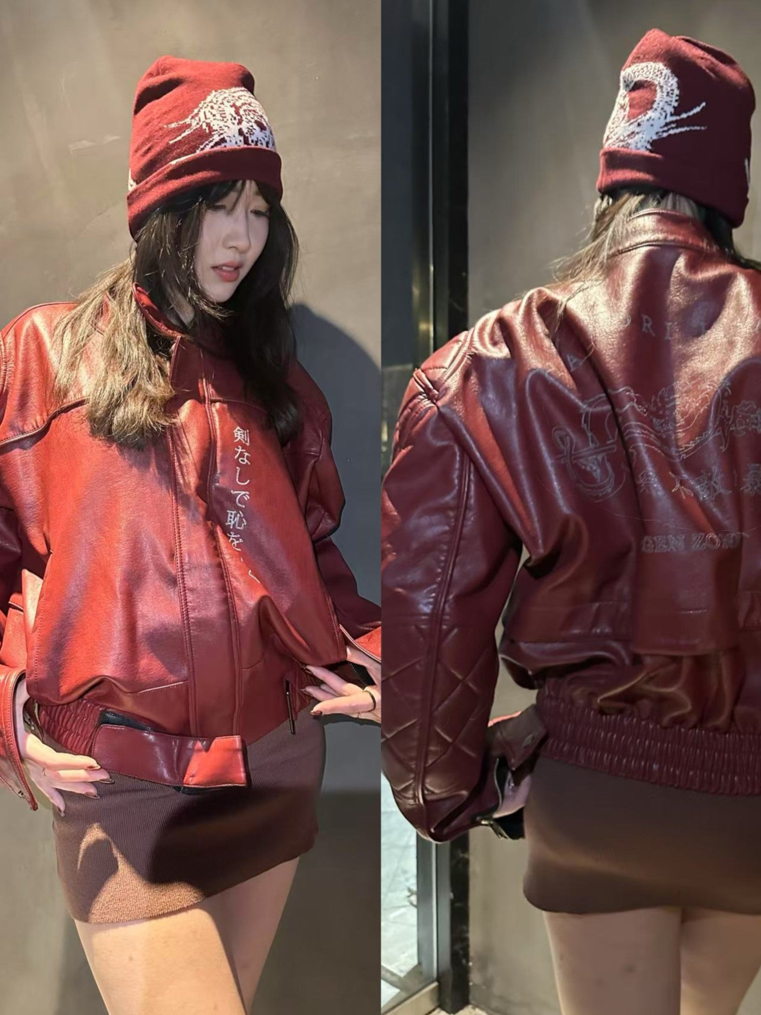 [REGEN ZONE] DRAGON-BLADE FAUX LEATHER JACKET T0176