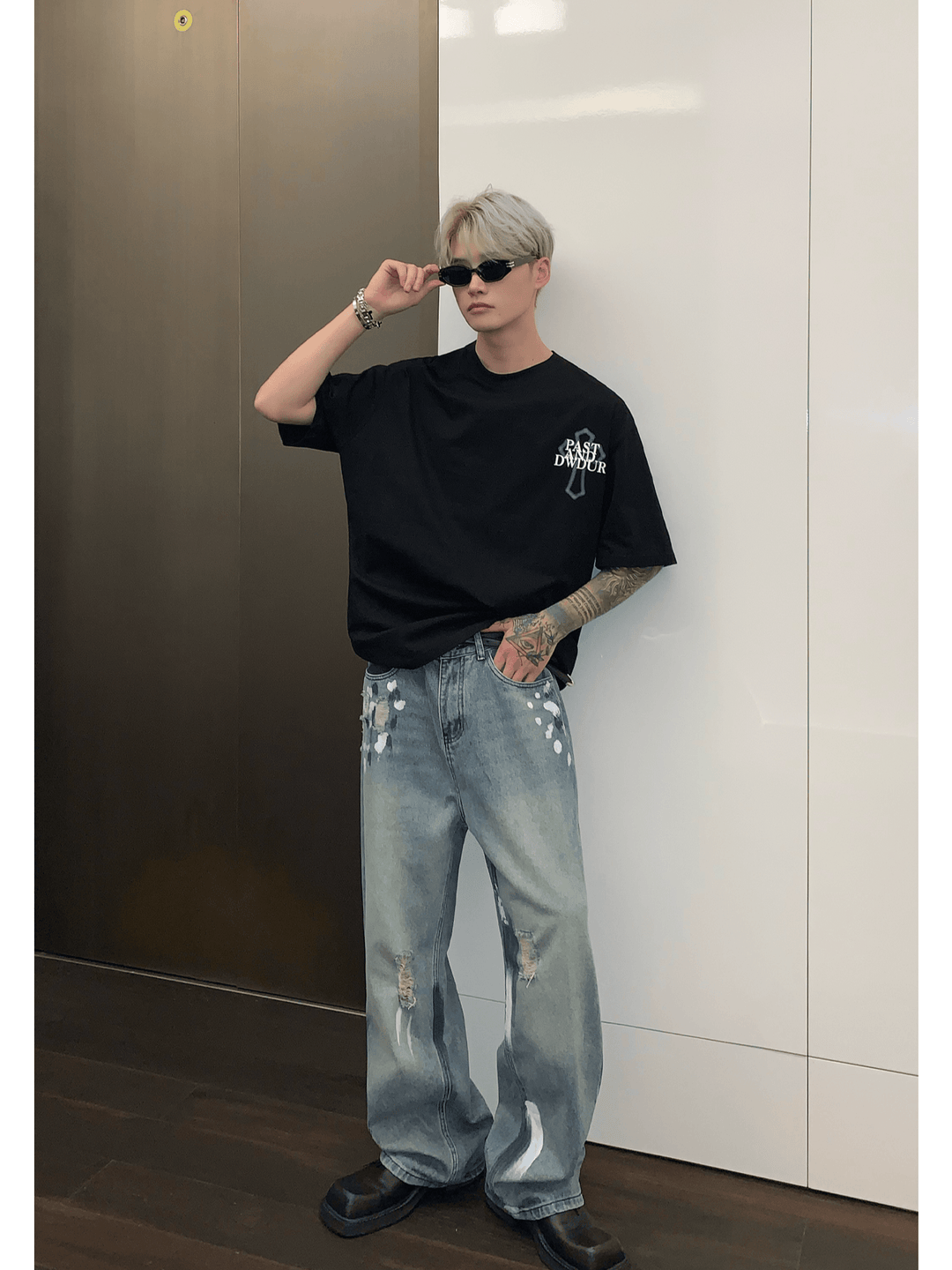 street graffiti contrast color straight jeans B0146