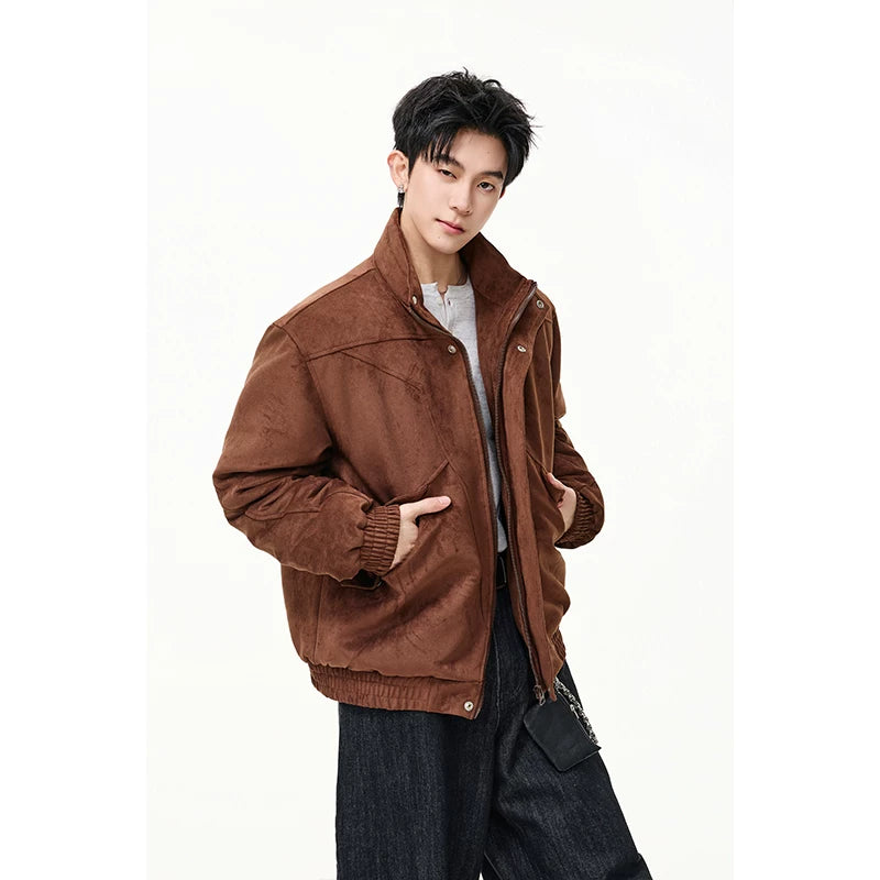 Suede stand-up collar short front shoulder cotton-padded jacket FE0701