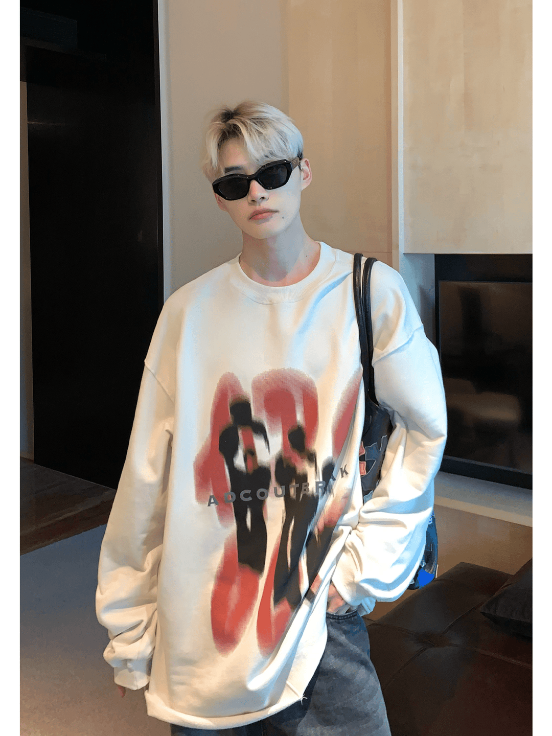 [CUIBUJU] color contrast printing sweater S0196