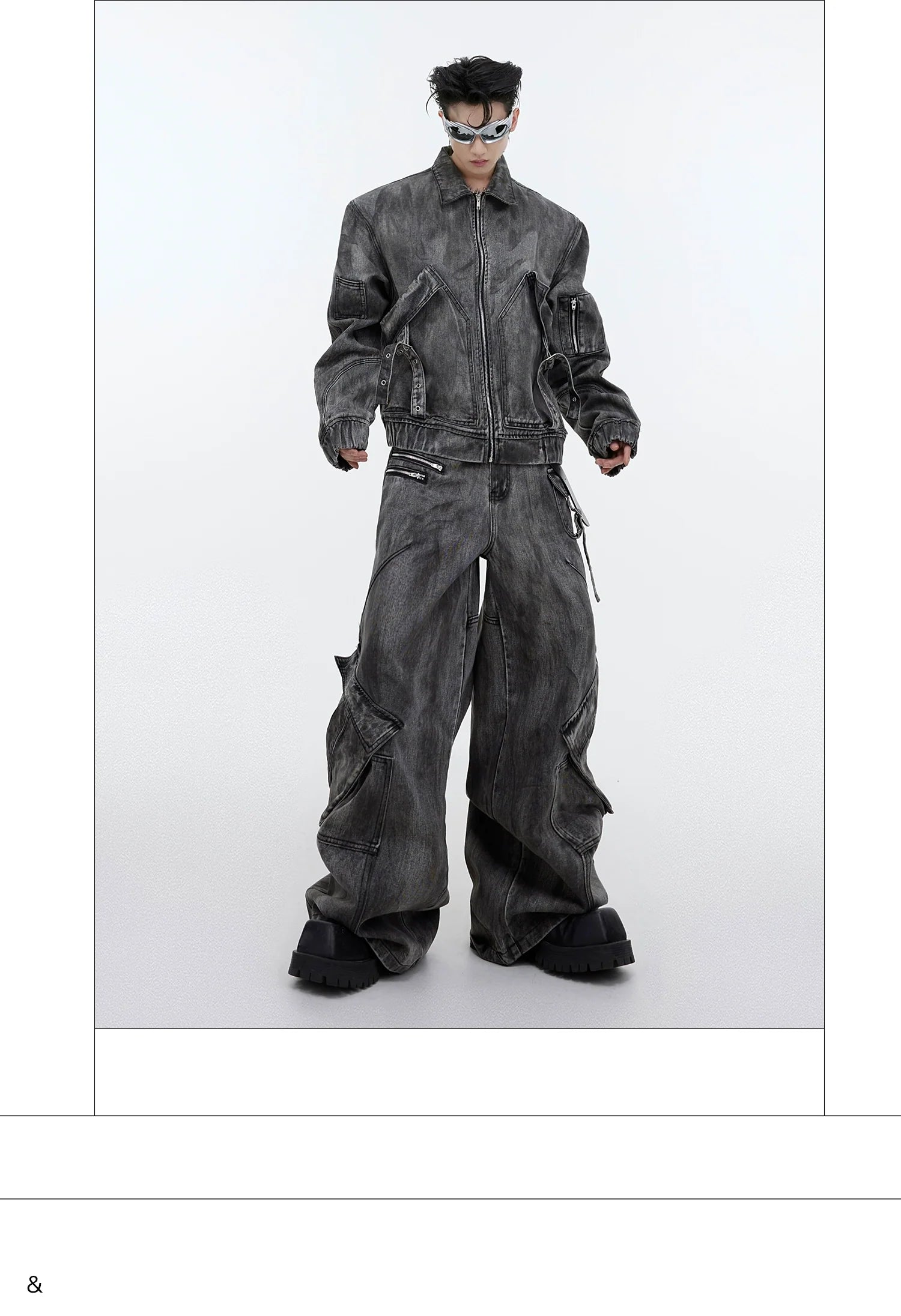 Niche retro old denim suit jacket jacket wasteland heavy zipper big pocket overalls R016