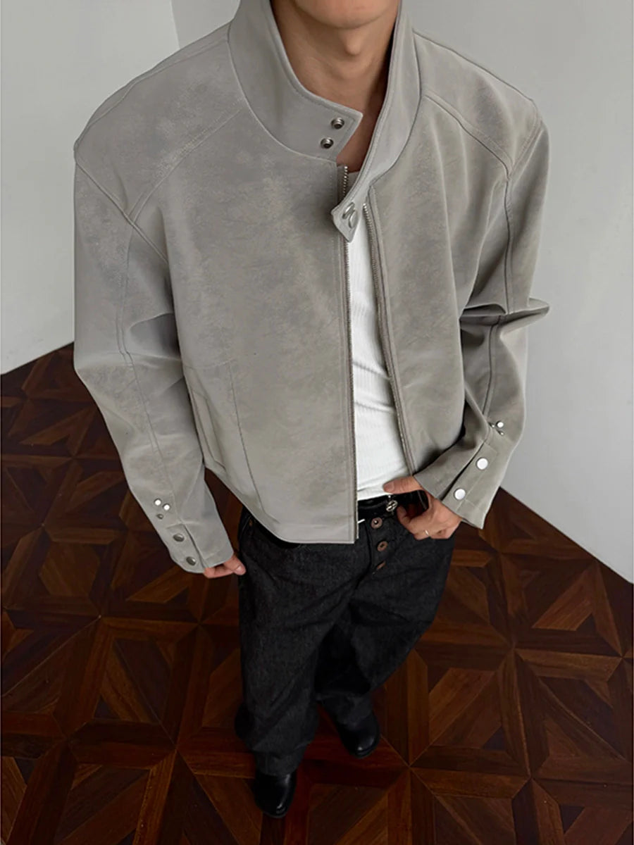 American Harrington pu leather jacket jacket men's trendy brand autumn high street design sense ruffian handsome locomotive suit stand-up collar leather jacket T0156