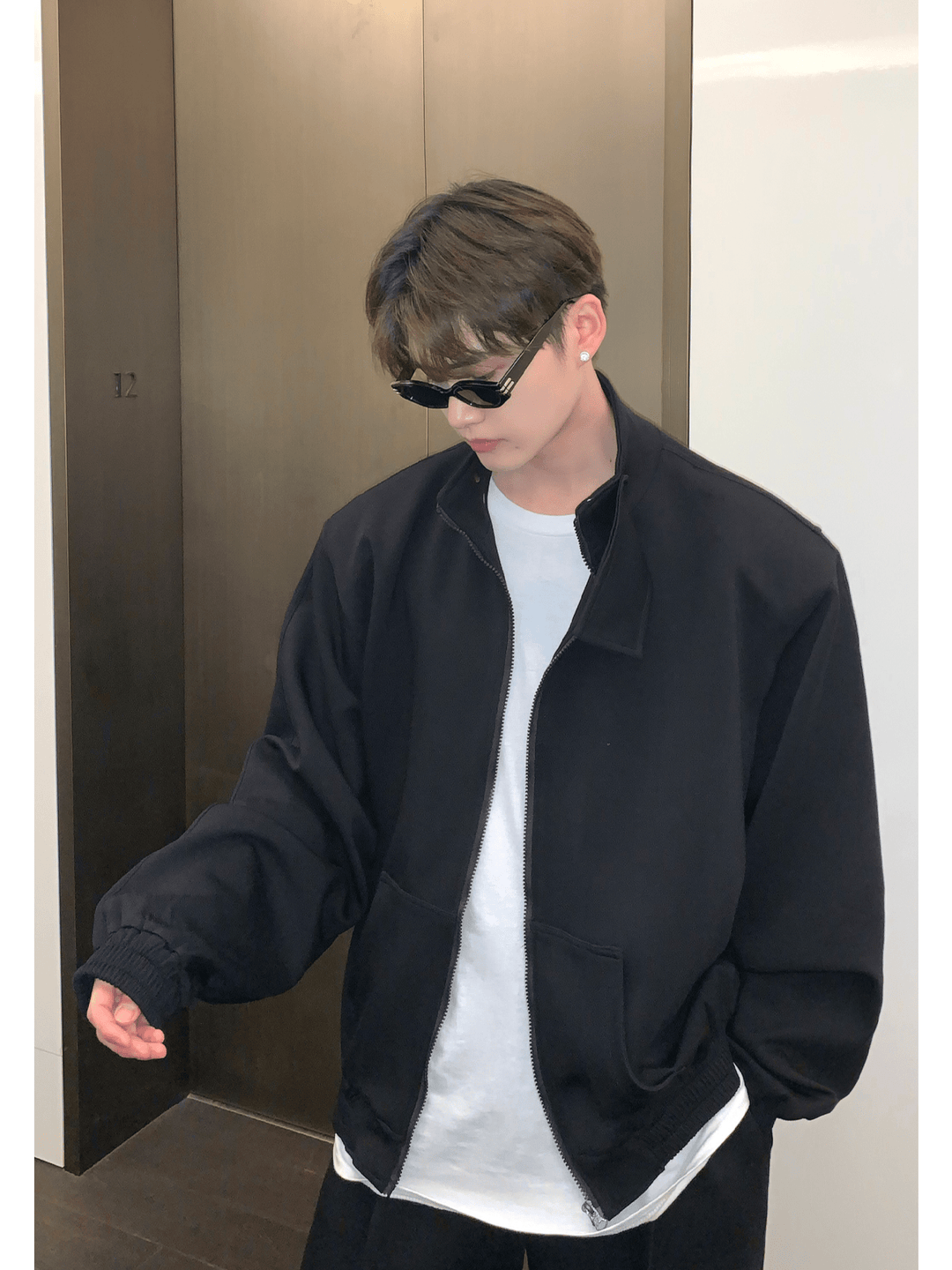 [CUIBUJU] スタンドカラーショルダーパッドカーディガンセーターセットアップ S0195