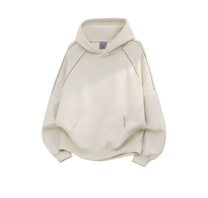 American trendy brand reflective strip splicing heavy hooded sweater men's autumn couple loose pullover hoodie S0171