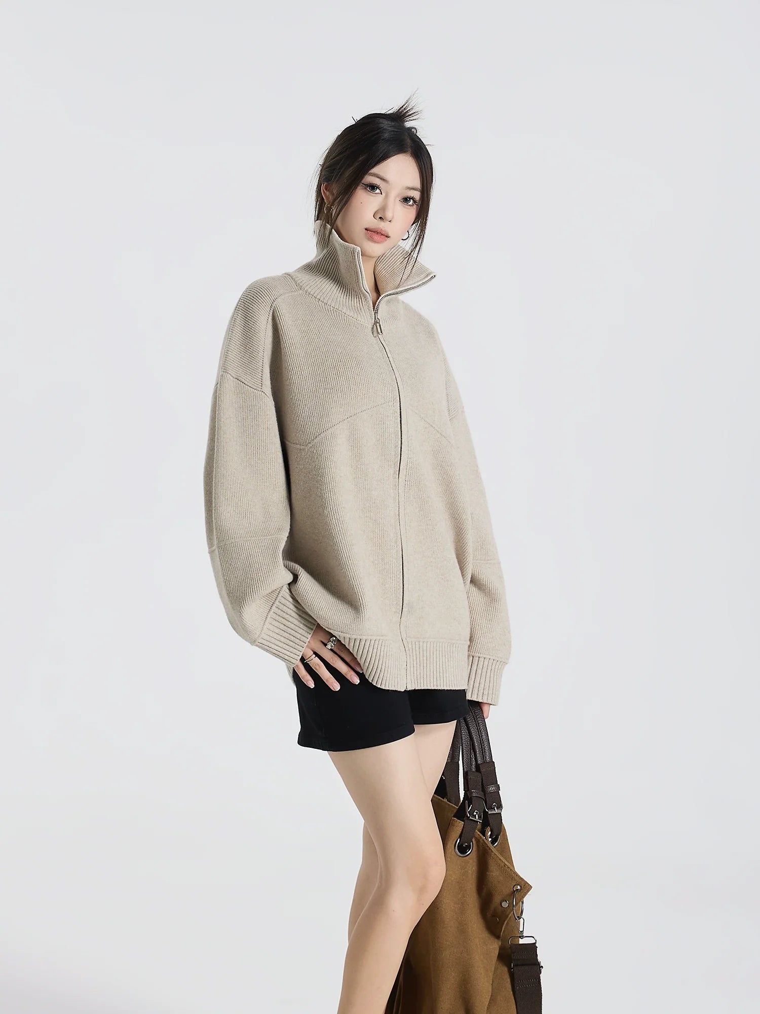 Barn style high luxury contrasting color lapel knitted cardigan jacket versatile sweater top S0174