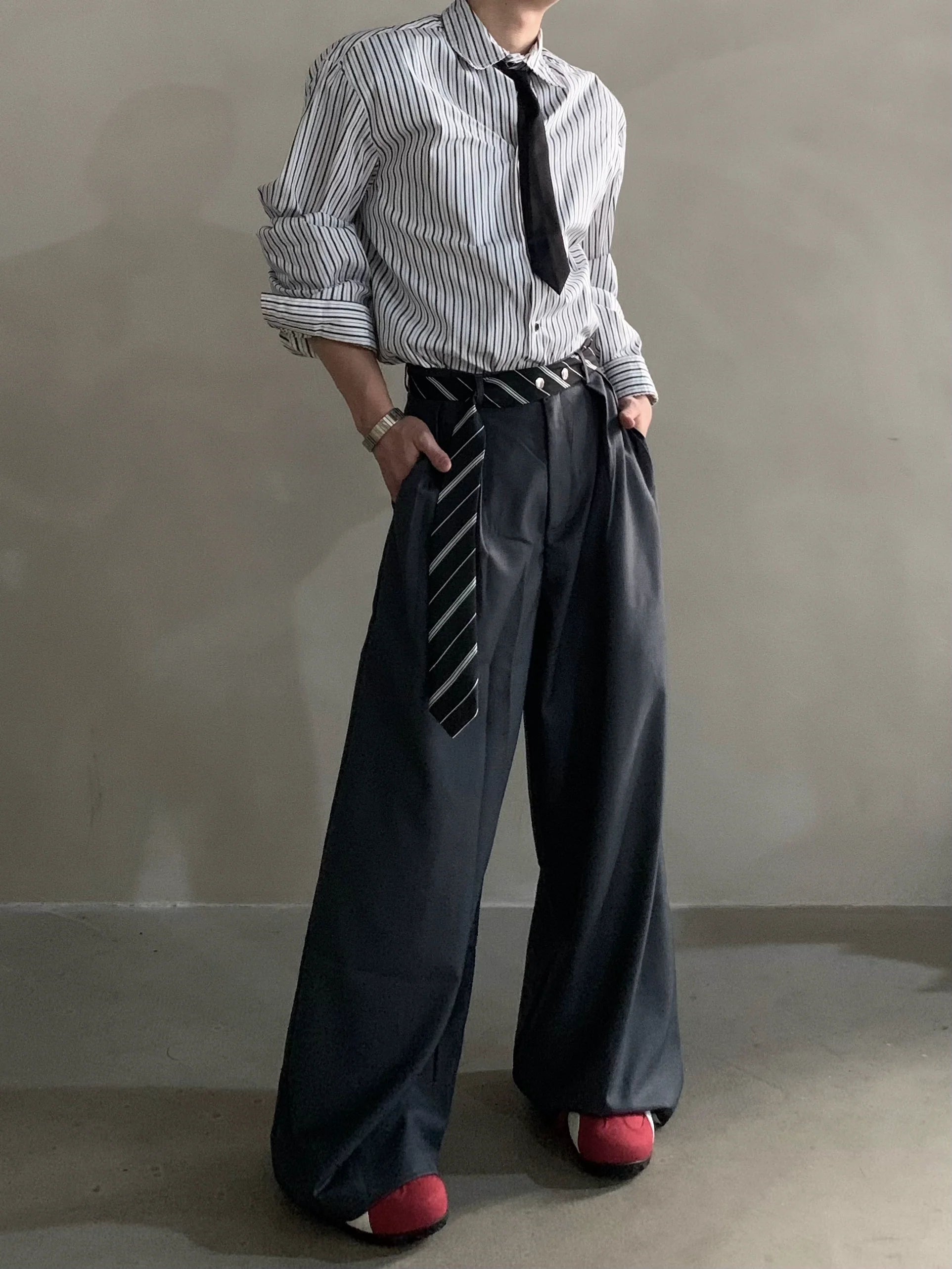 High-end niche scarf design scimitar casual pants men's non-ironing and drape casual pants tide B0322