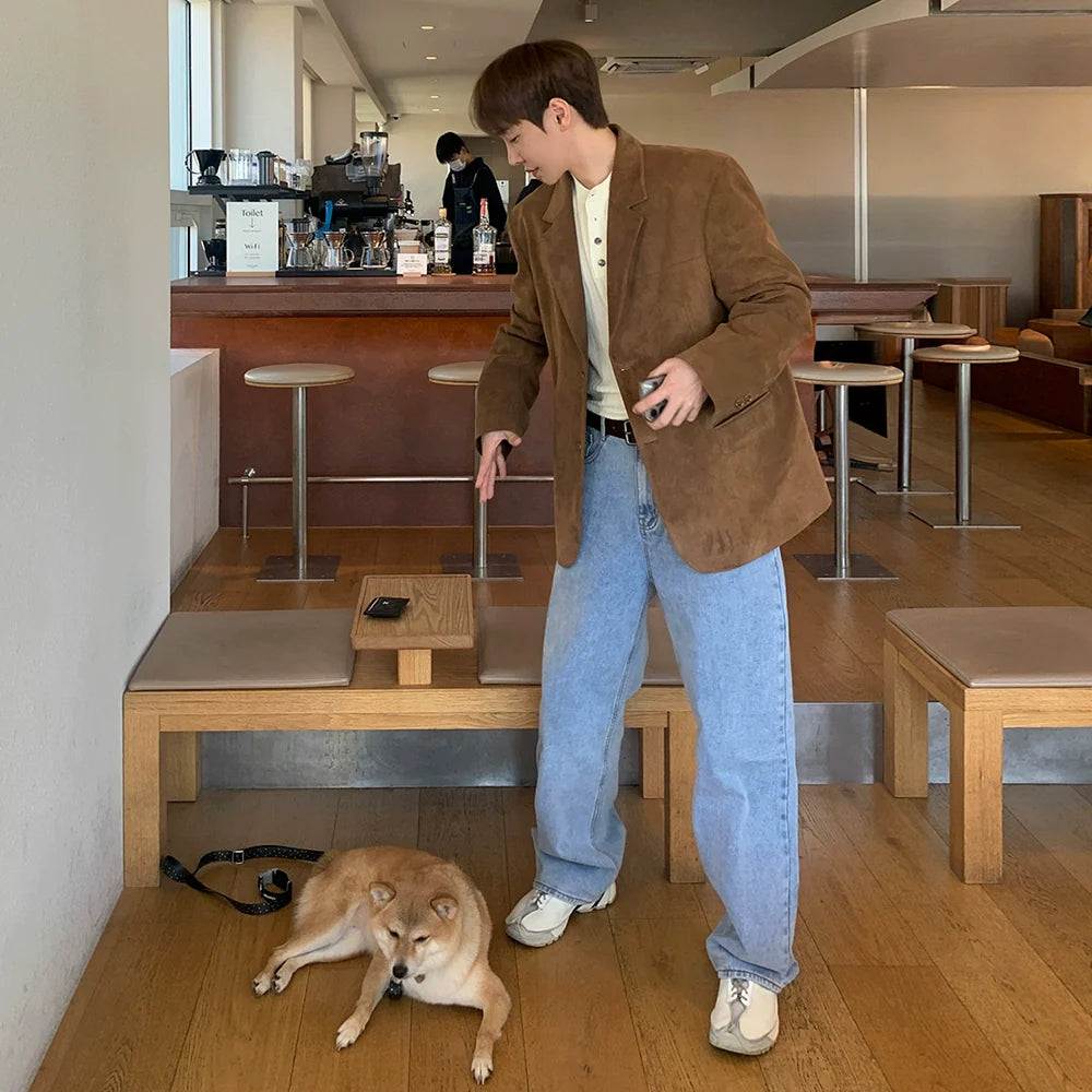 High-end casual suit men's spring new loose suit jacket Korean trend ruffian handsome top R001