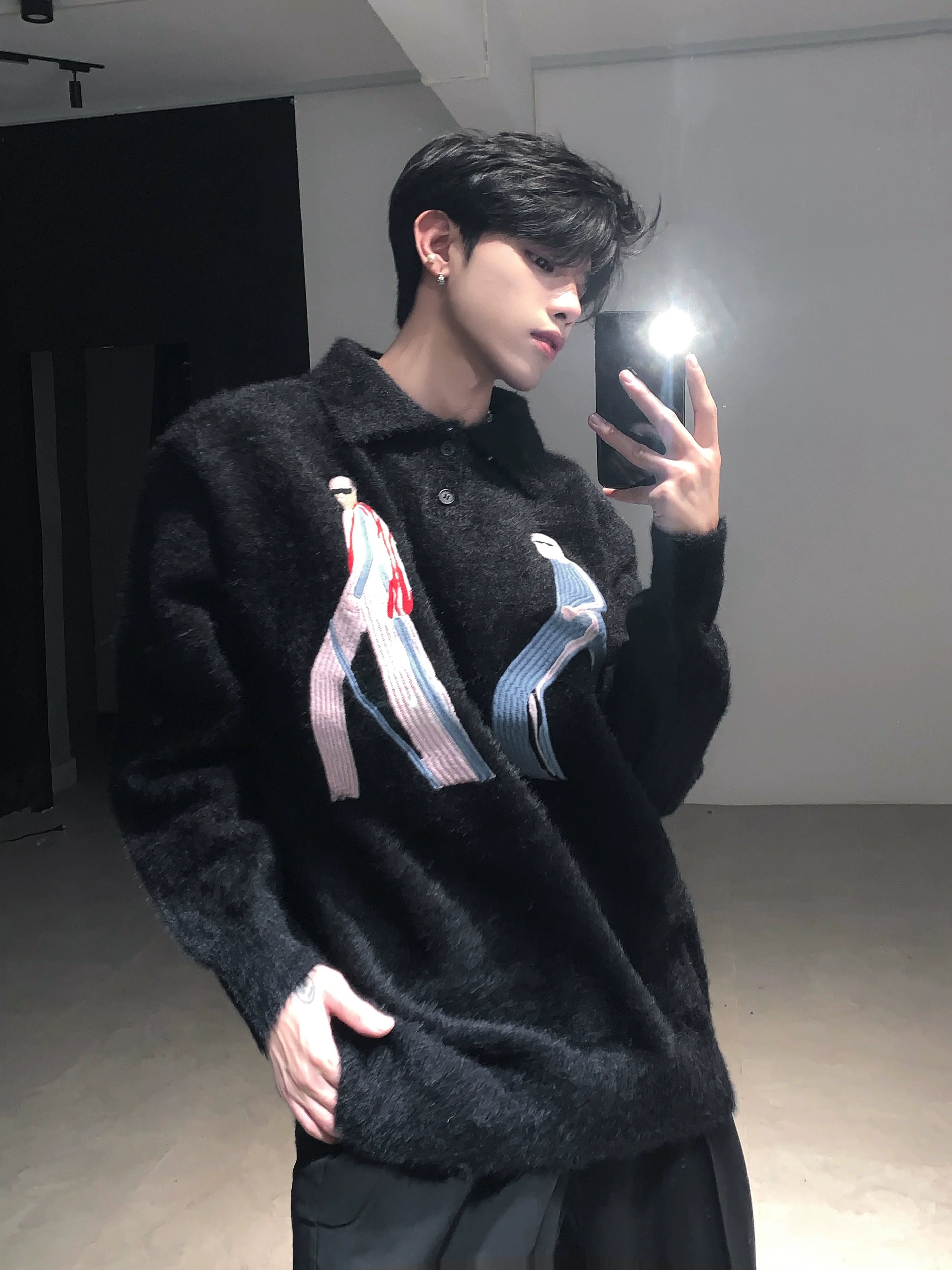 Premium mink hair sweater jacket men's winter lazy wind thickened knitted sweater tide S0170