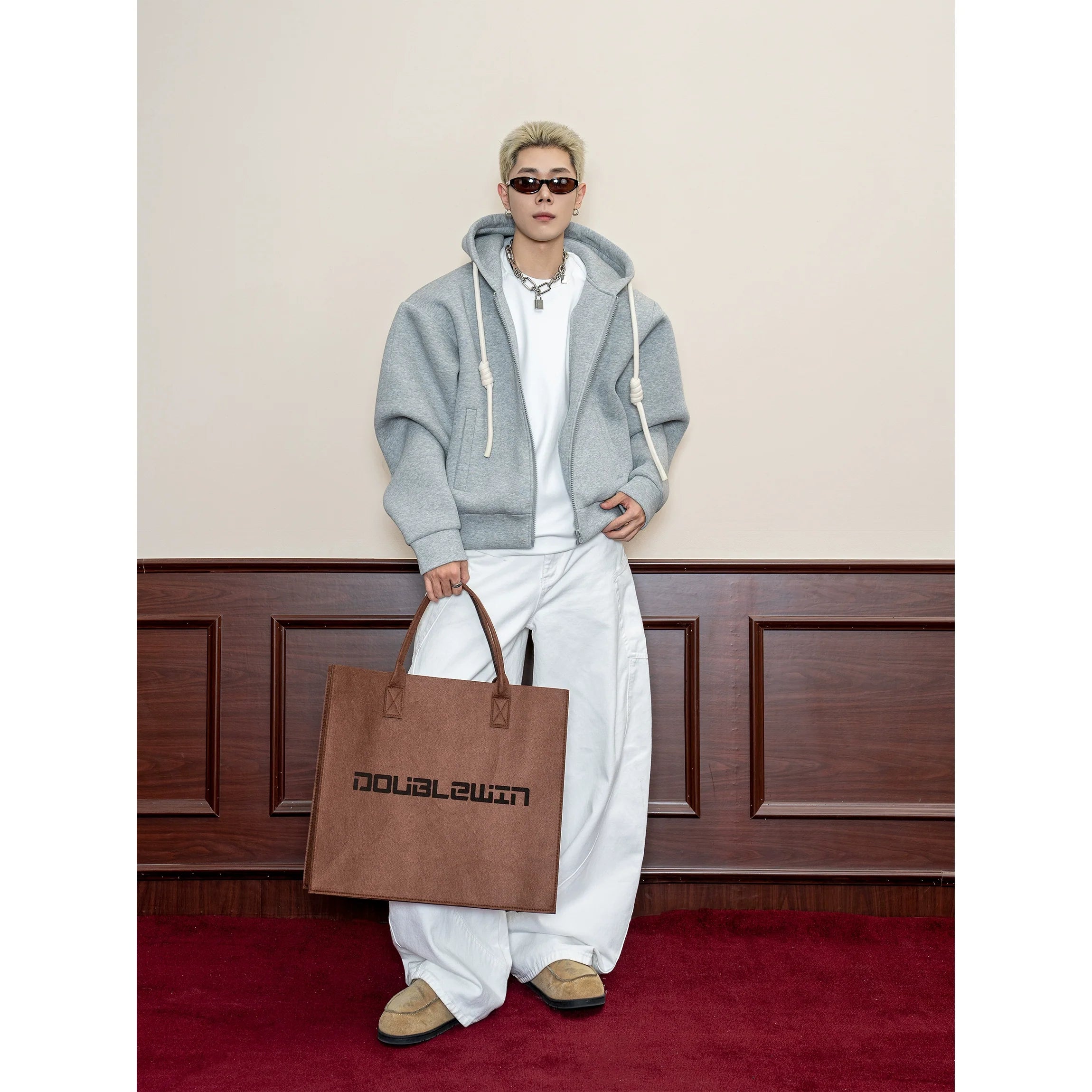 Handmade braided rope solid color hooded American casual sweater men's spring 500g heavy loose cardigan jacket S0173