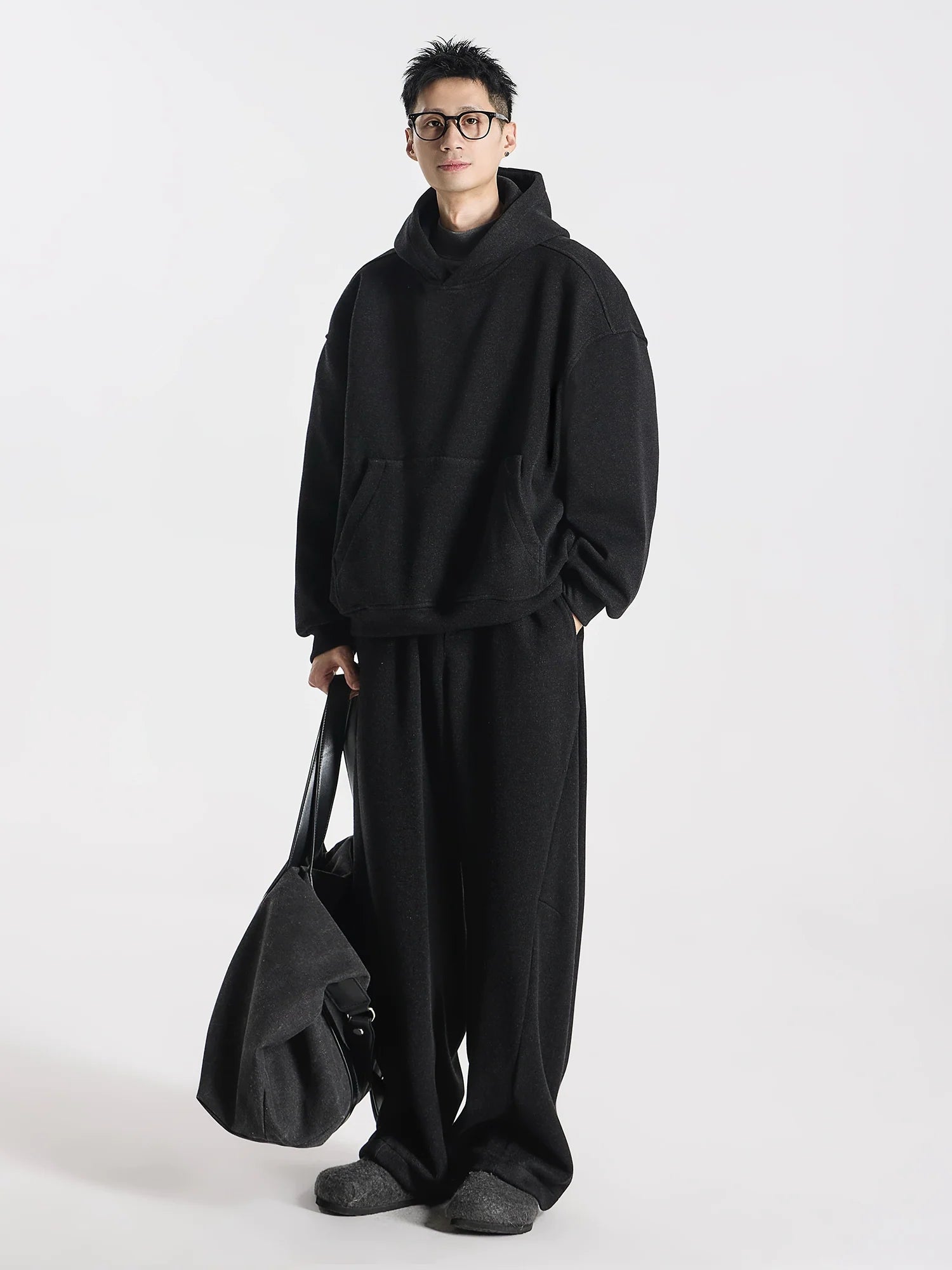 Kangaroo sweater heavy double stream spinning terry cloth stacked wear velvet kangaroo hooded sweater set S0177