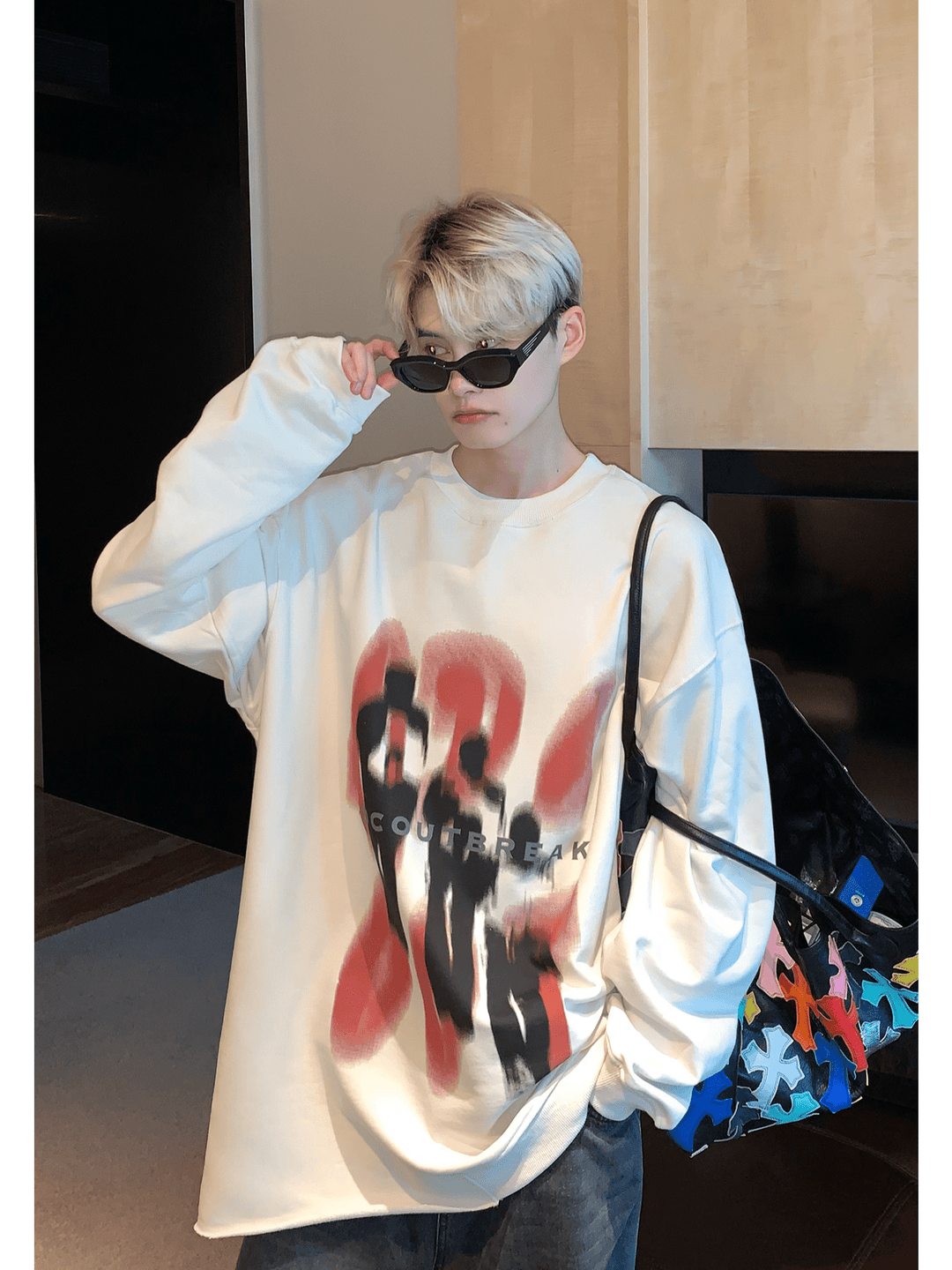 [CUIBUJU] color contrast printing sweater S0196