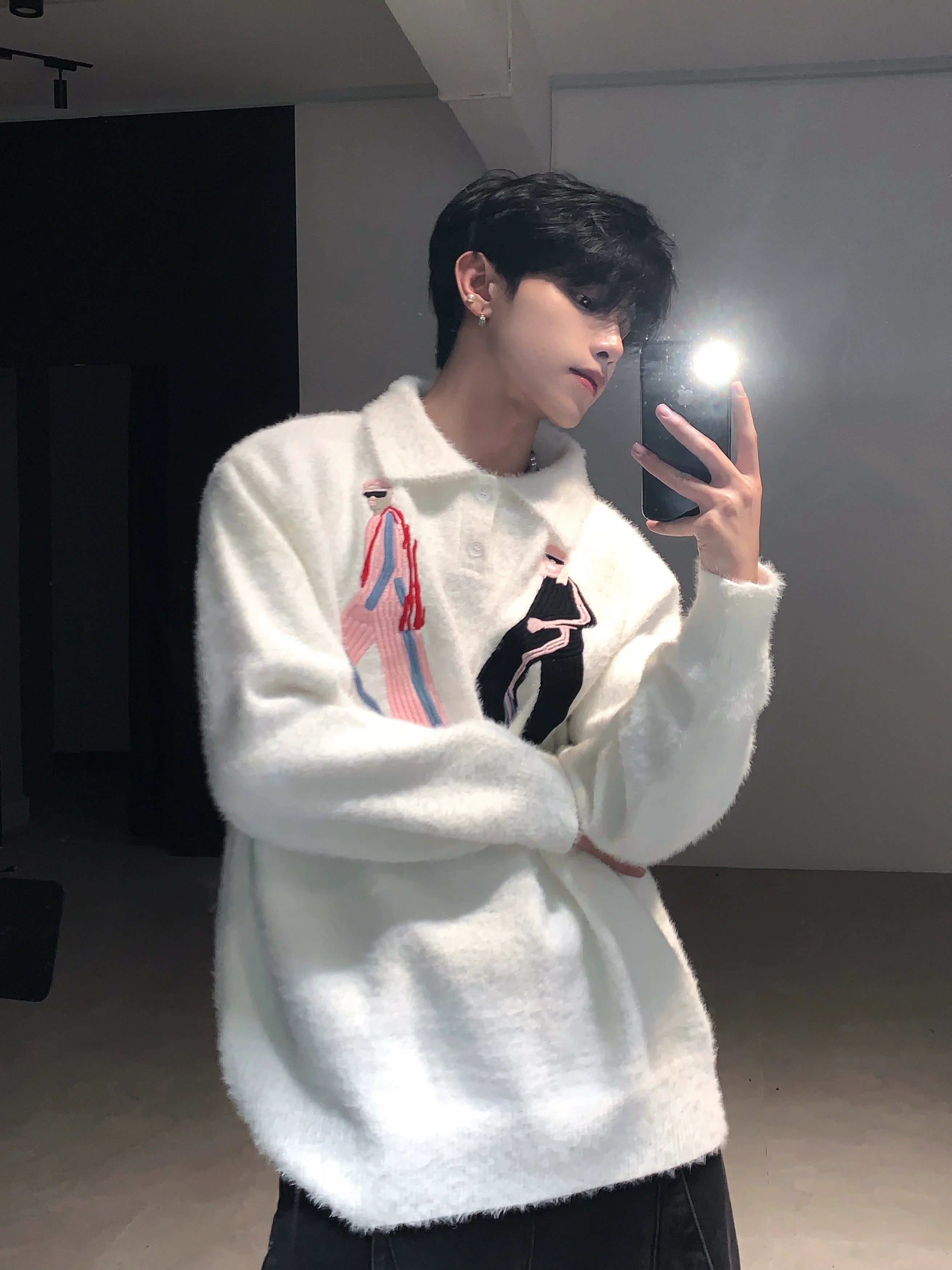 Premium mink hair sweater jacket men's winter lazy wind thickened knitted sweater tide S0170