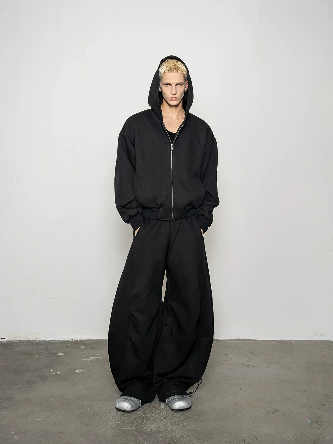 Short hooded sweater jacket men's autumn pleated casual sweatpants two-piece set S0172