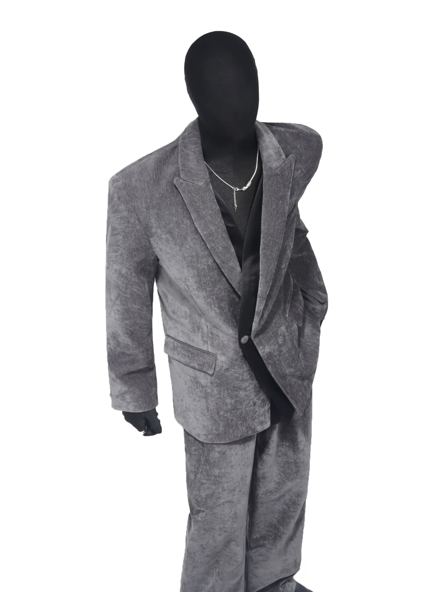 Autumn and winter chenille suit men's Korean version of ruffian handsome corduroy splicing blazer R015