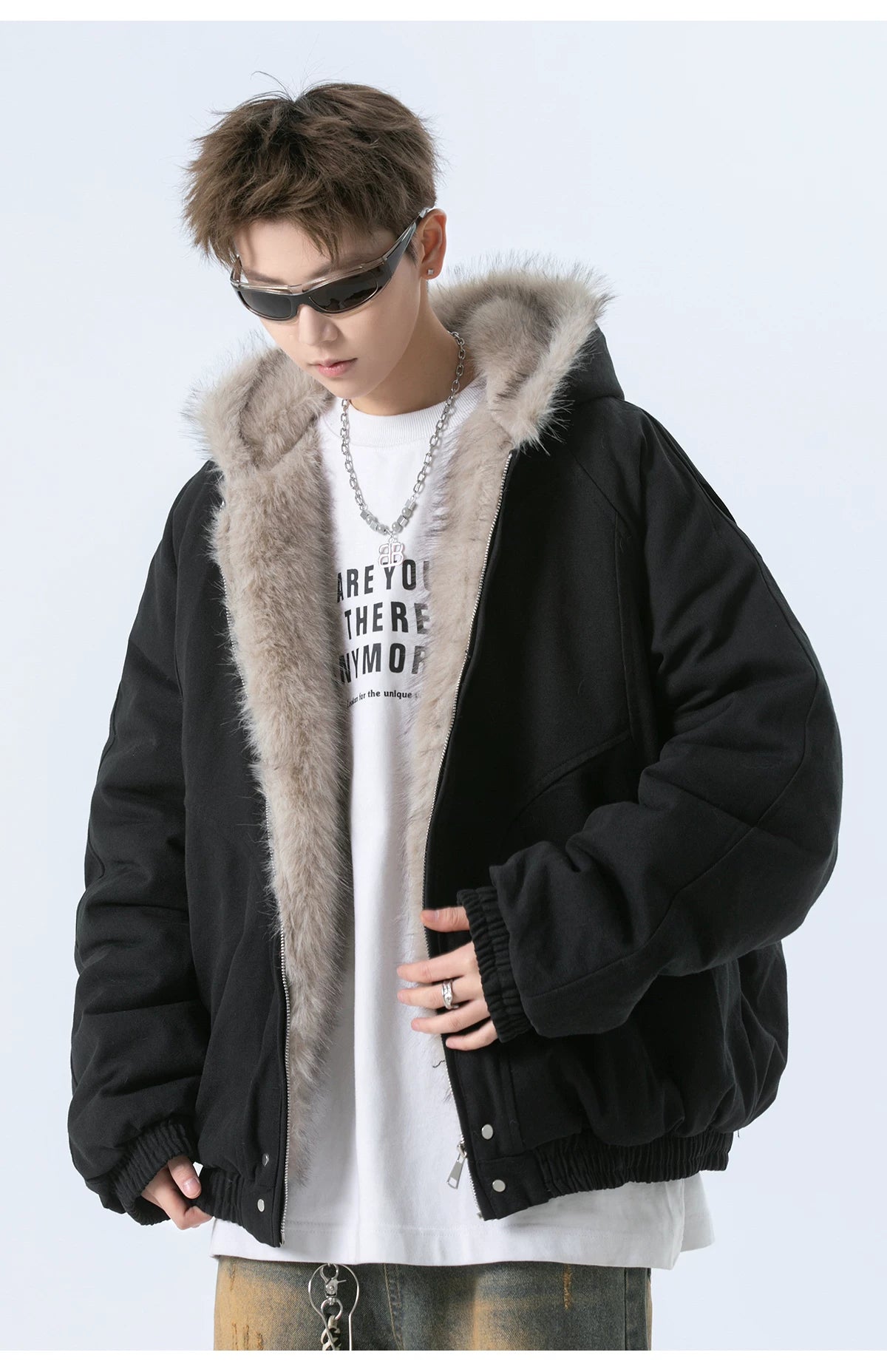 American big fur collar thickened jacket fff0286