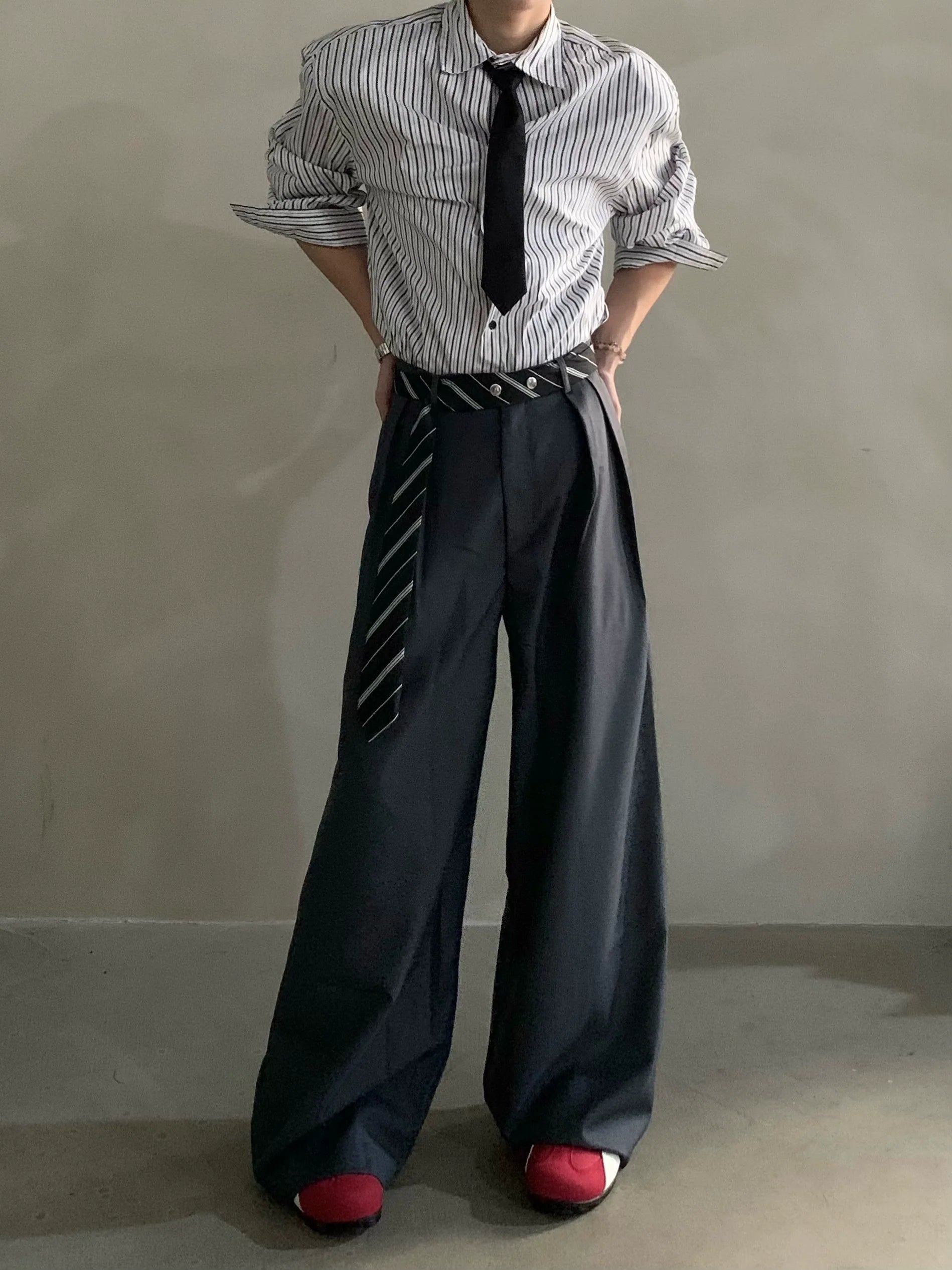 High-end niche scarf design scimitar casual pants men's non-ironing and drape casual pants tide B0322