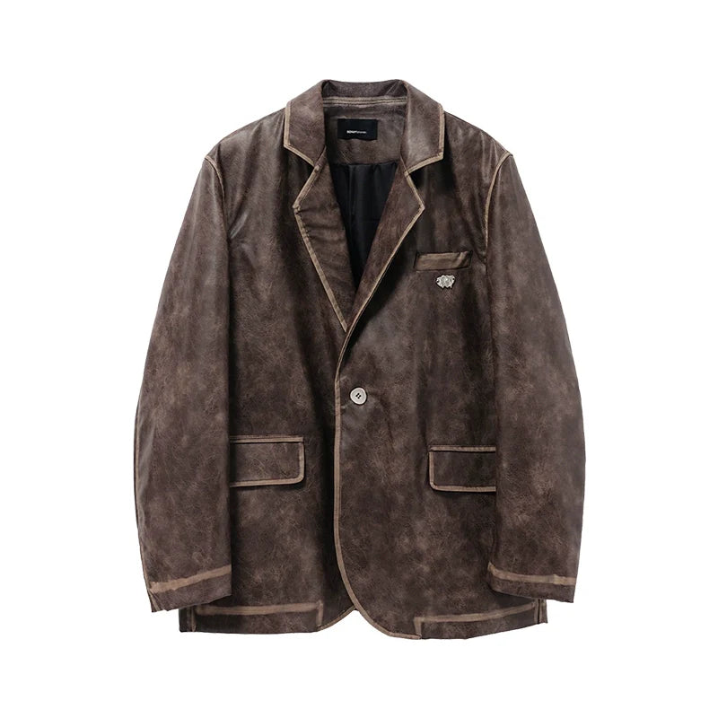 American retro Notting mountain leather suit for men and women, polished leather jacket R010