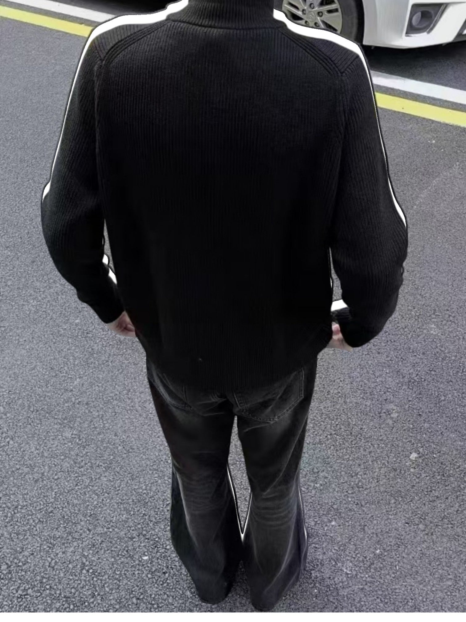 [WXB] KOREAN RIBBED ZIP-UP HIGH COLLAR shirt T0203