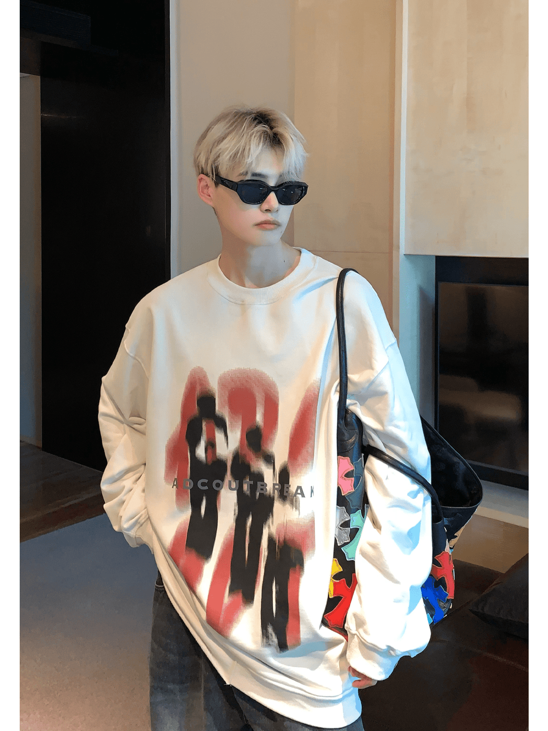 [CUIBUJU] color contrast printing sweater S0196