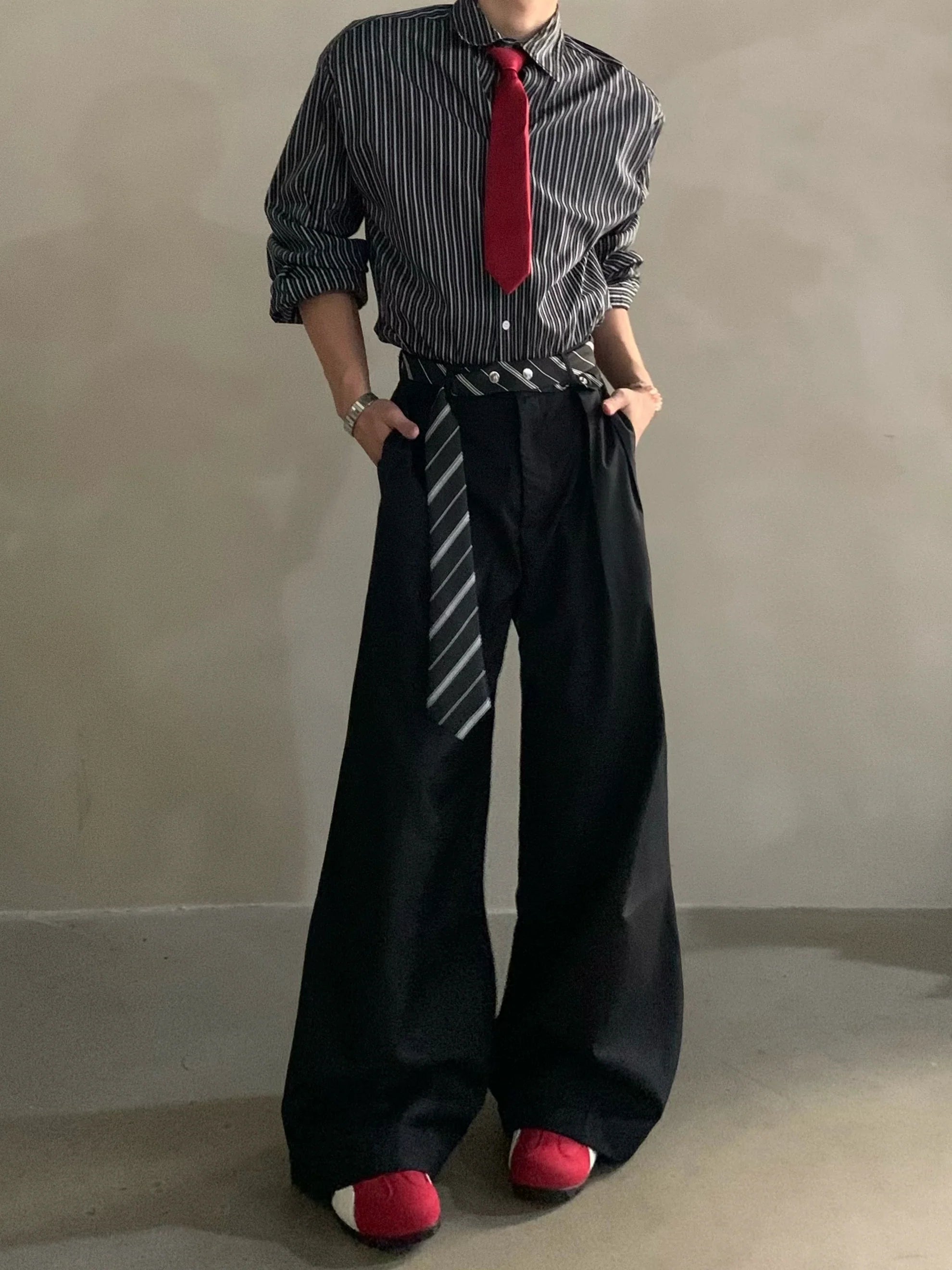 High-end niche scarf design scimitar casual pants men's non-ironing and drape casual pants tide B0322