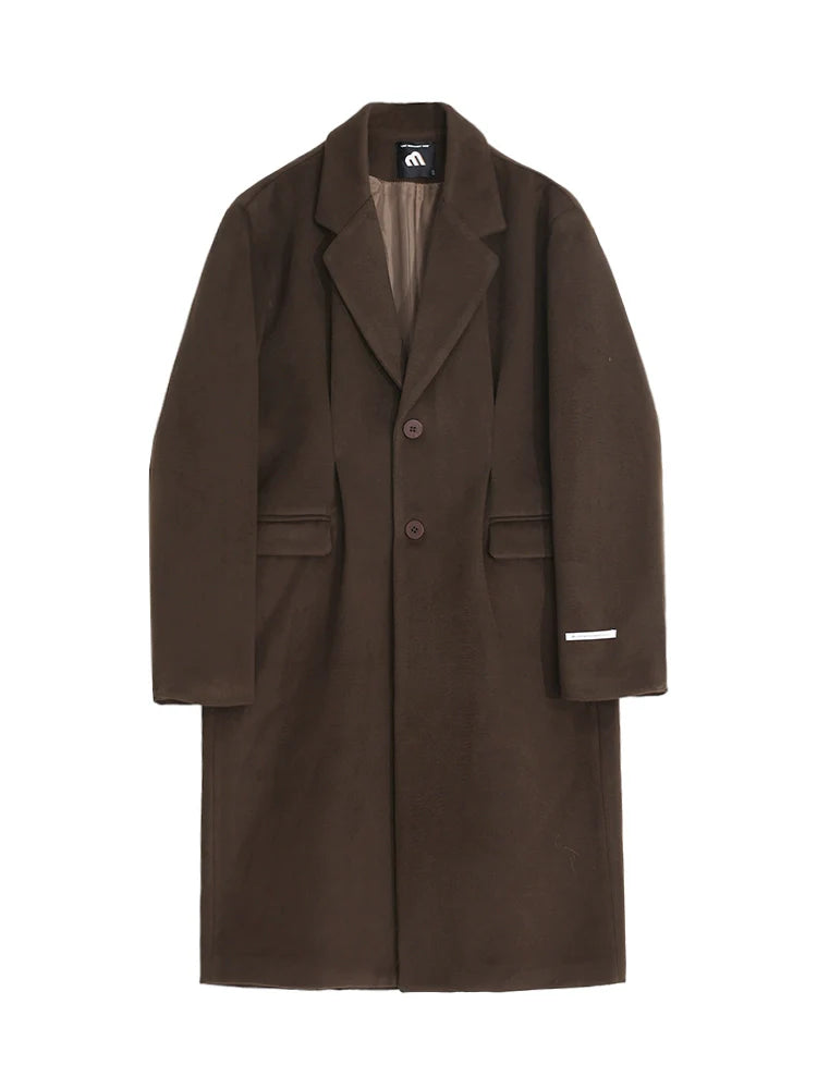 ウールコートメンズ冬ミディアムロング膝丈ウールトレンチコート韓国雰囲気厚手暖かいジャケットR038