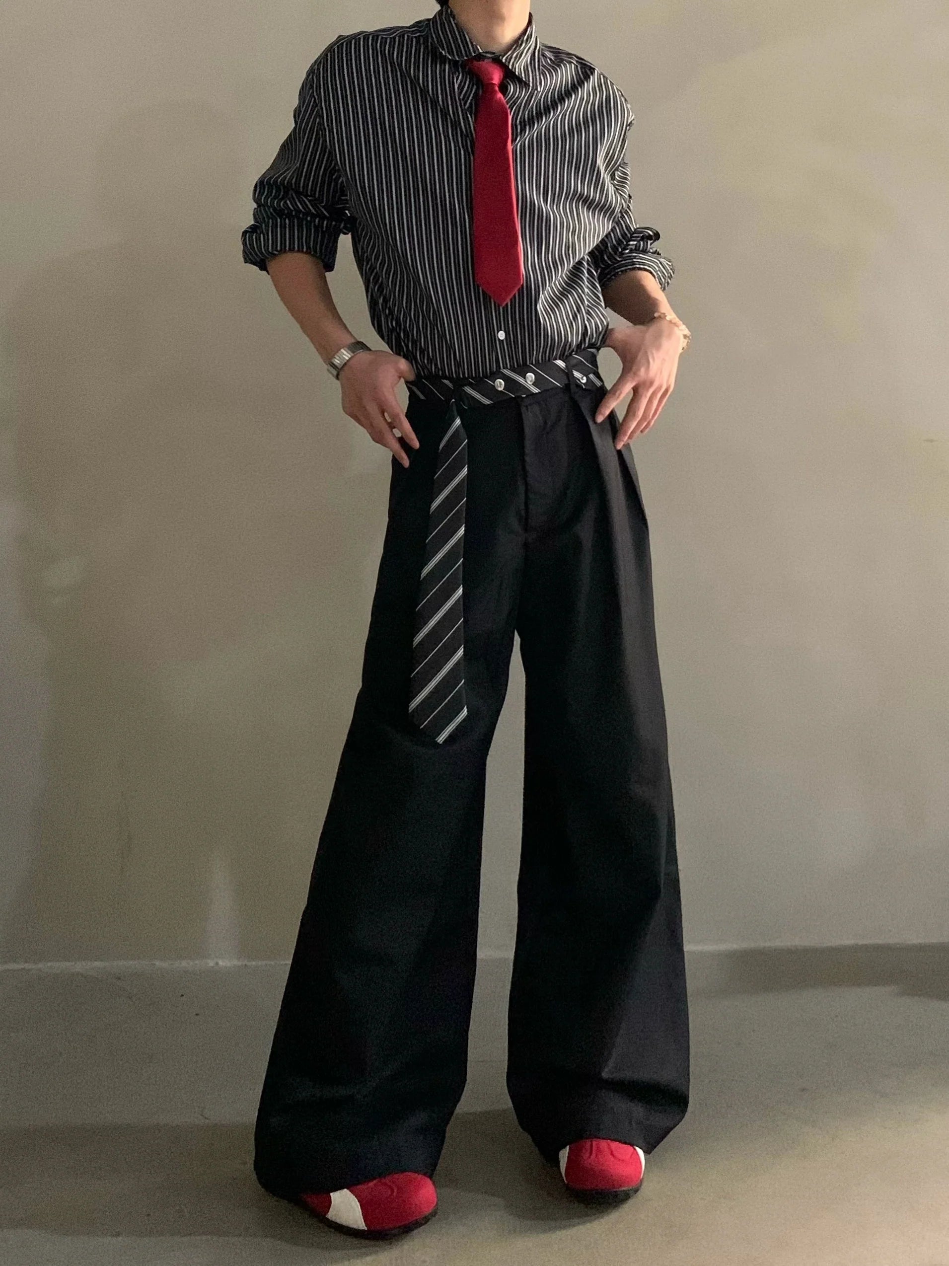 High-end niche scarf design scimitar casual pants men's non-ironing and drape casual pants tide B0322