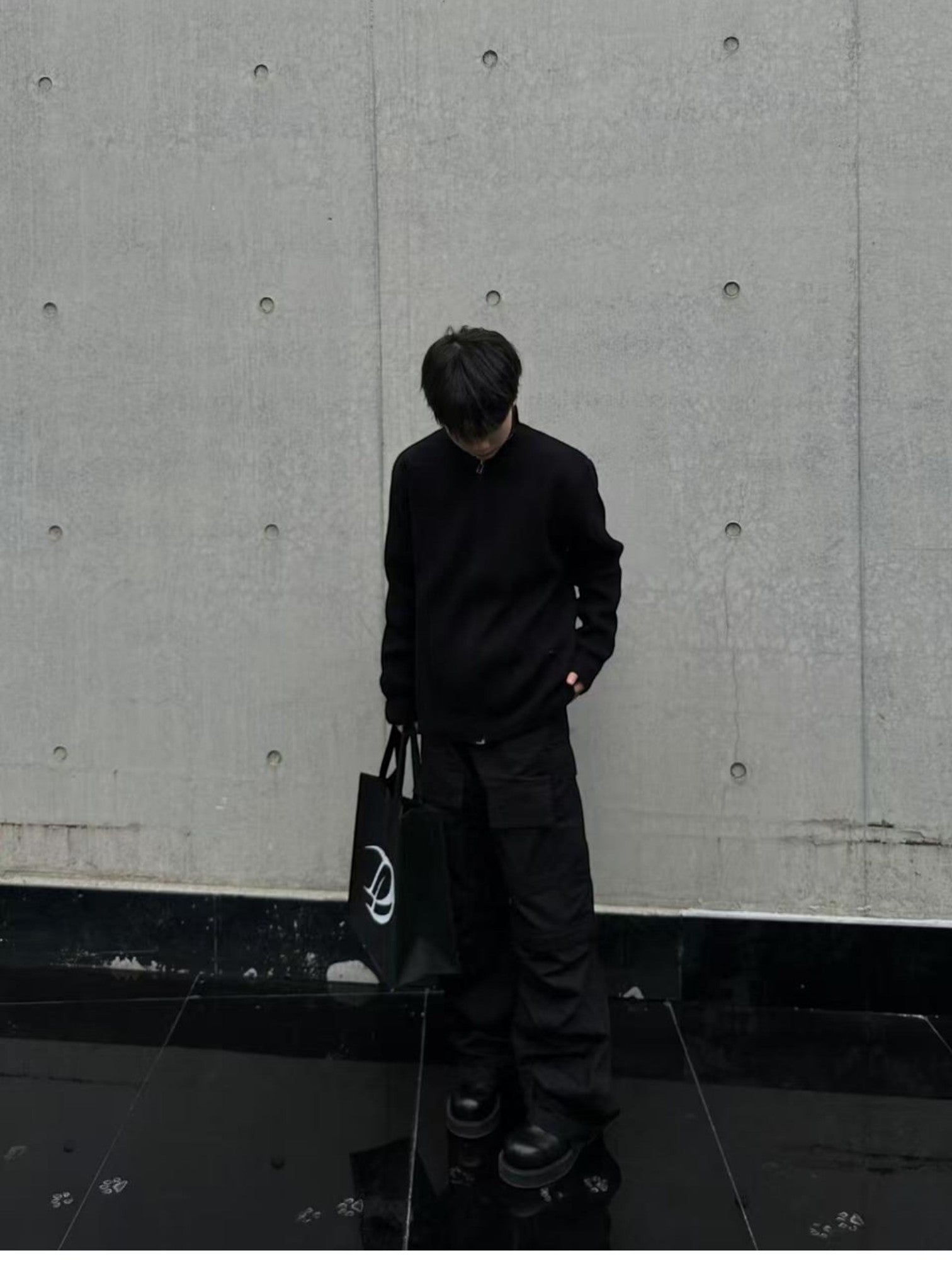 [WXB] KOREAN RIBBED ZIP-UP HIGH COLLAR shirt T0203