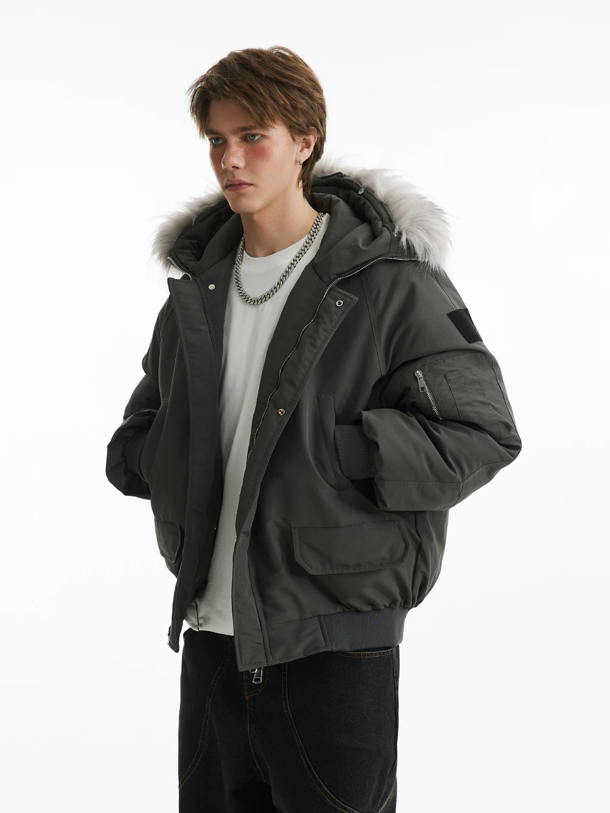 Vintage Fur Collar Hooded Thickened Parka FE0713