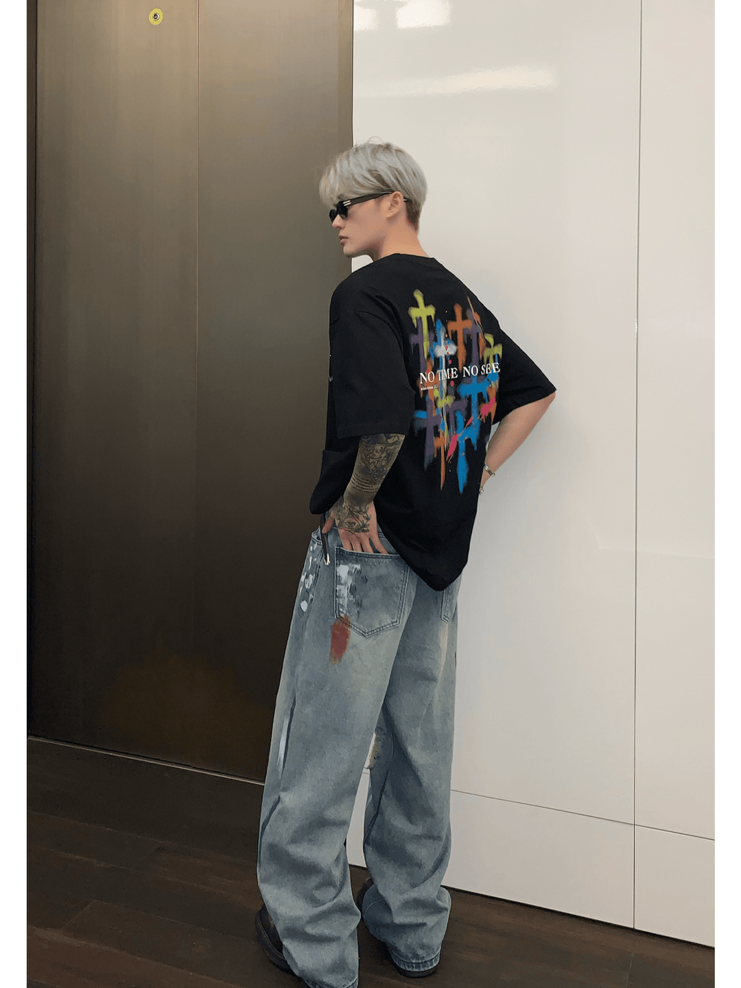 street graffiti contrast color straight jeans B0146