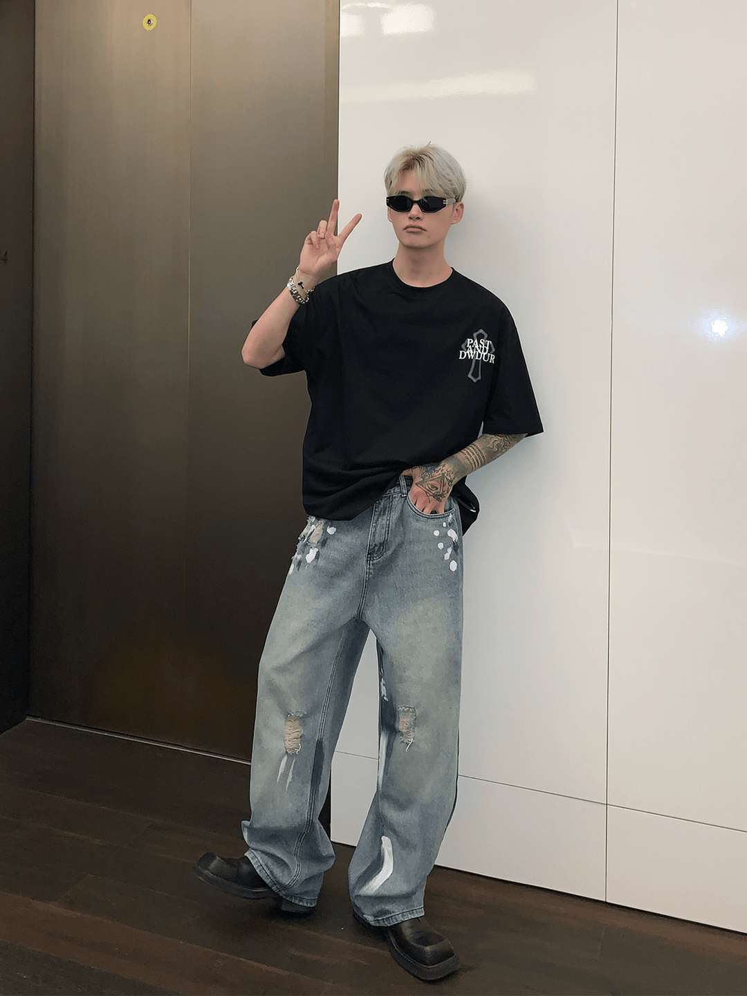 street graffiti contrast color straight jeans B0146