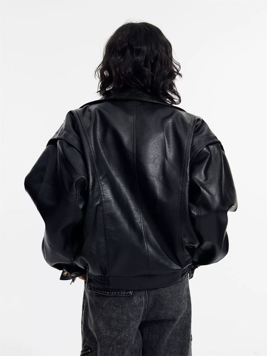 [PeopleStyle] Genderless wear silhouette fashionable leather jacket T0166