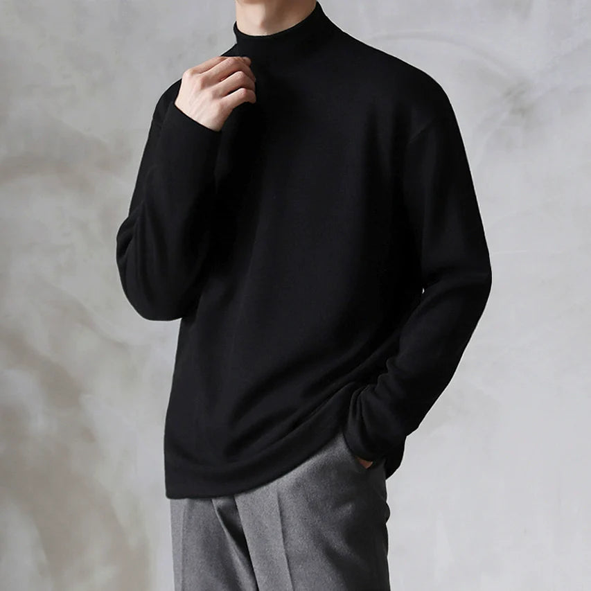 Winter and autumn top semi-turtleneck bottoming shirt men's pure cotton long-sleeved t-shirt with Korean trend t-shirt inside J0082