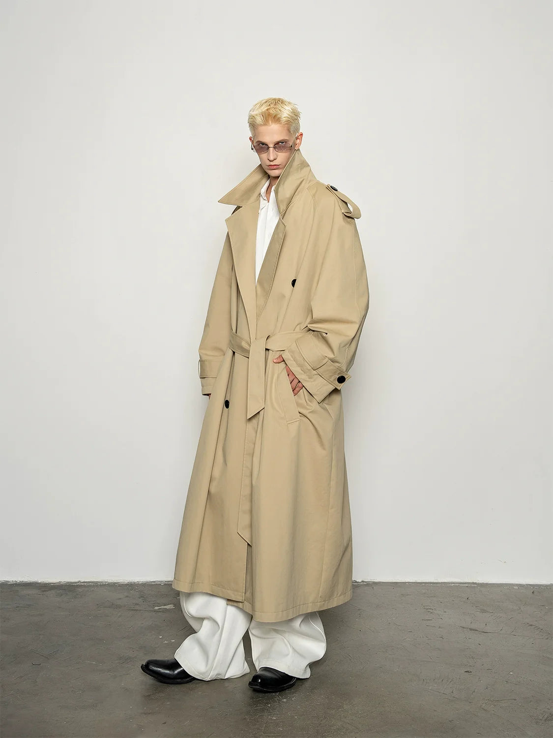 Gabardina larga de silueta grande y holgada de primera calidad para hombre, abrigo holgado informal clásico R039