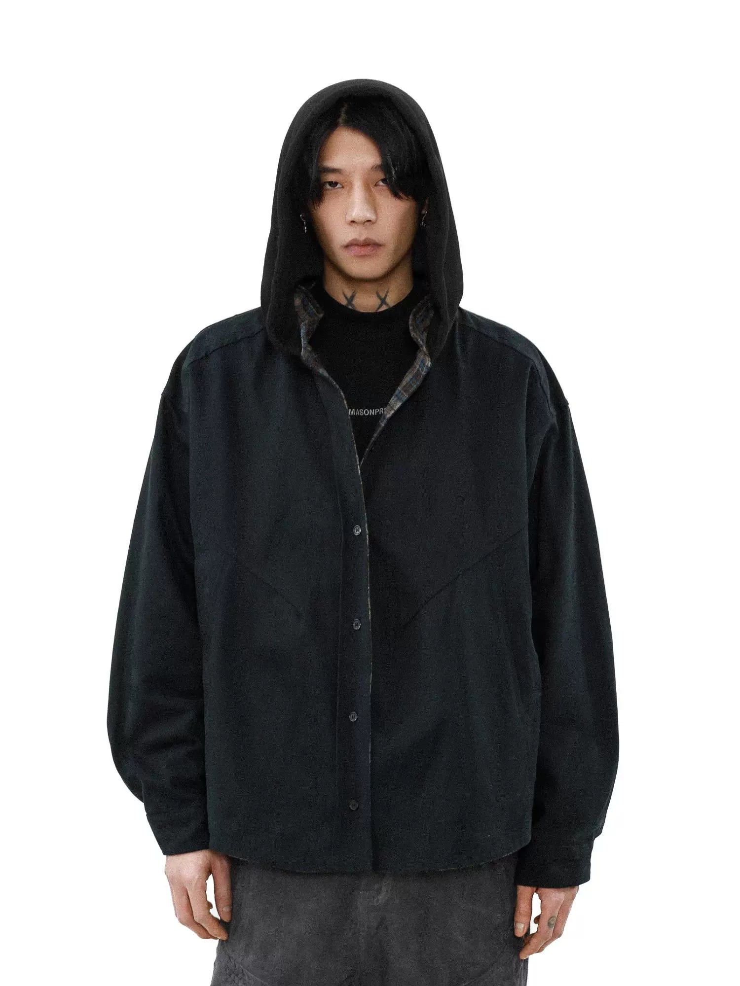 American retro double-sided plaid hooded jacket jacket men's niche spring loose couple sweater S0178