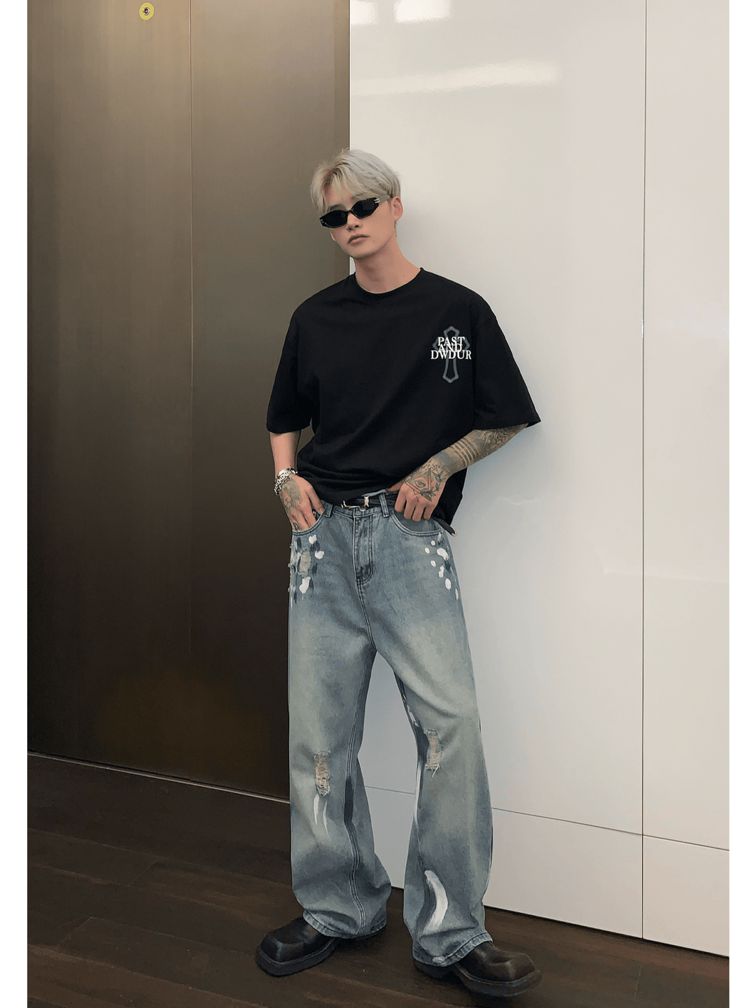 street graffiti contrast color straight jeans B0146