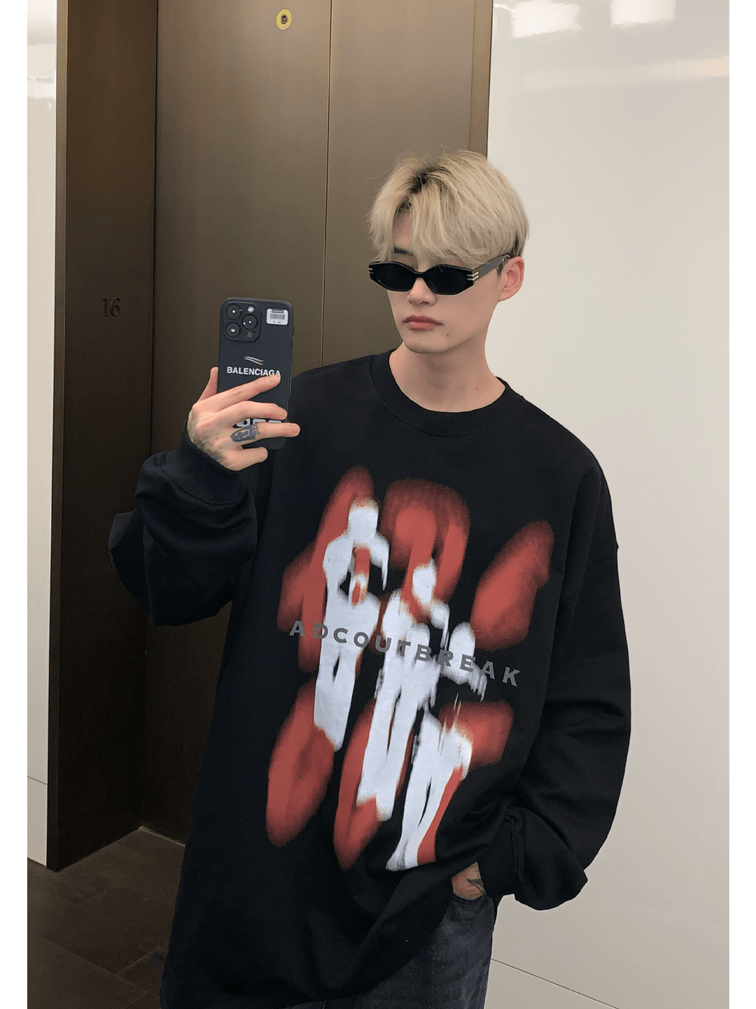 [CUIBUJU] color contrast printing sweater S0196