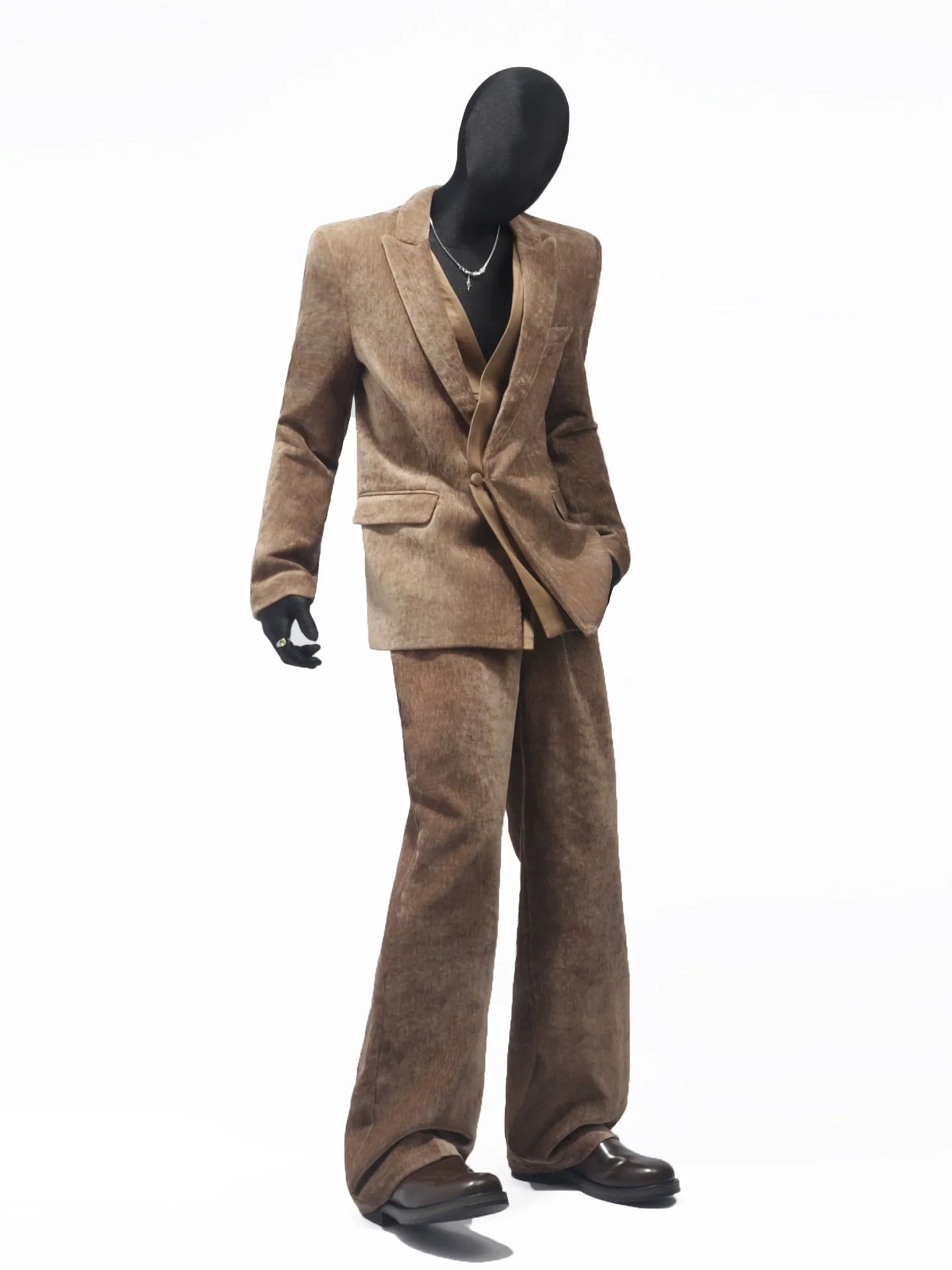 Autumn and winter chenille suit men's Korean version of ruffian handsome corduroy splicing blazer R015
