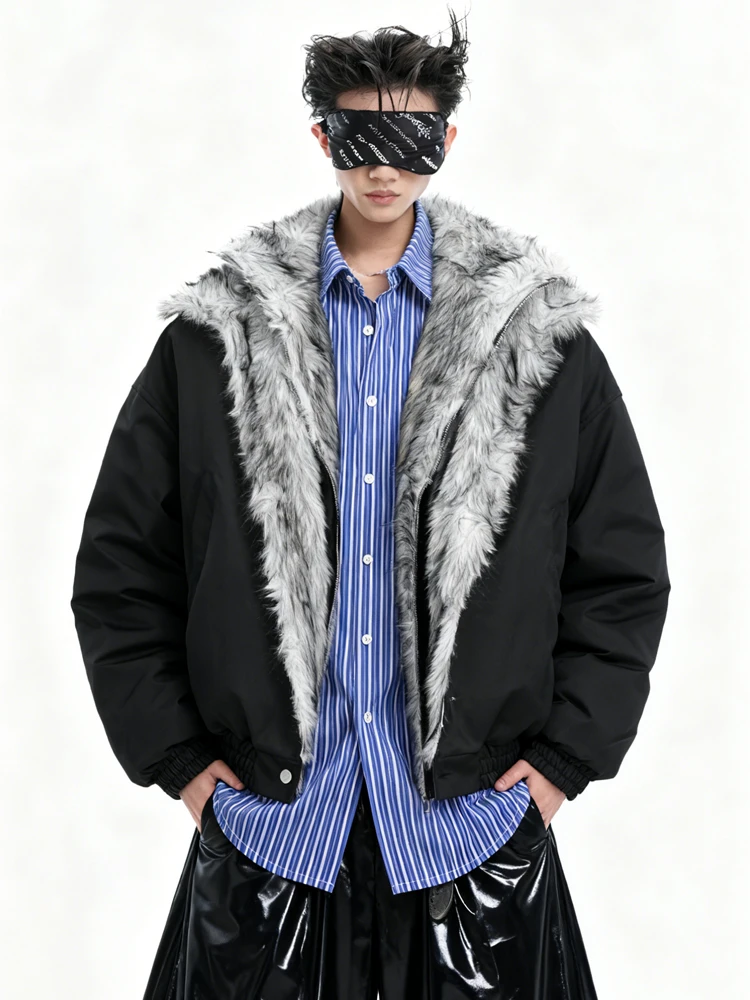 Imitation wolf hair warm double-layer fur collar short cotton jacket FE0709