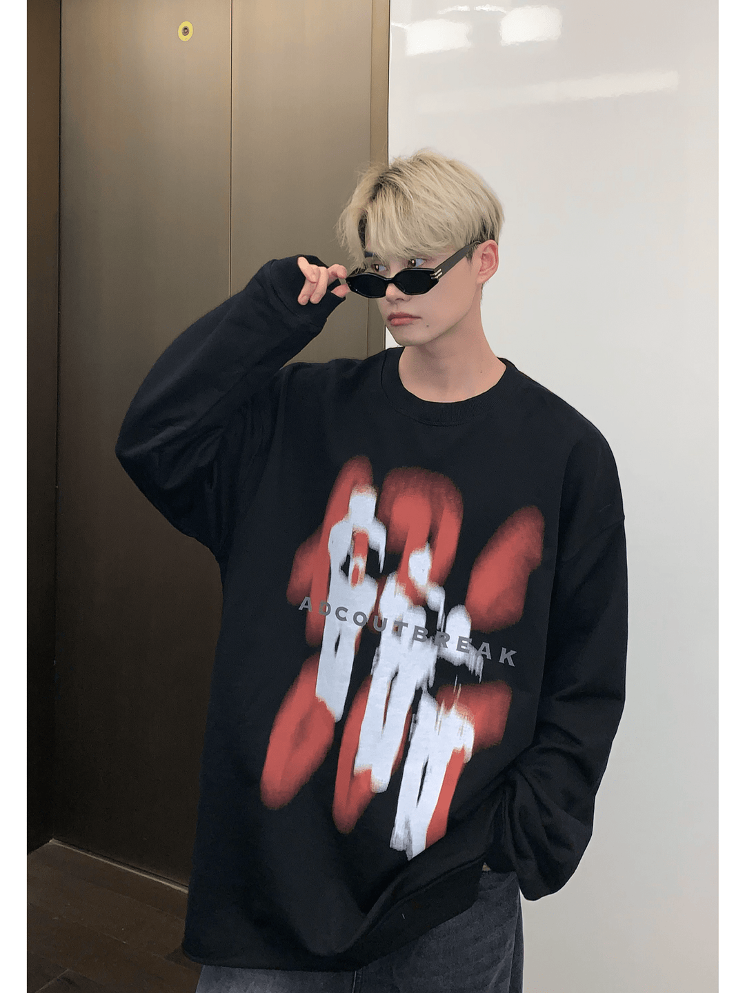 [CUIBUJU] color contrast printing sweater S0196