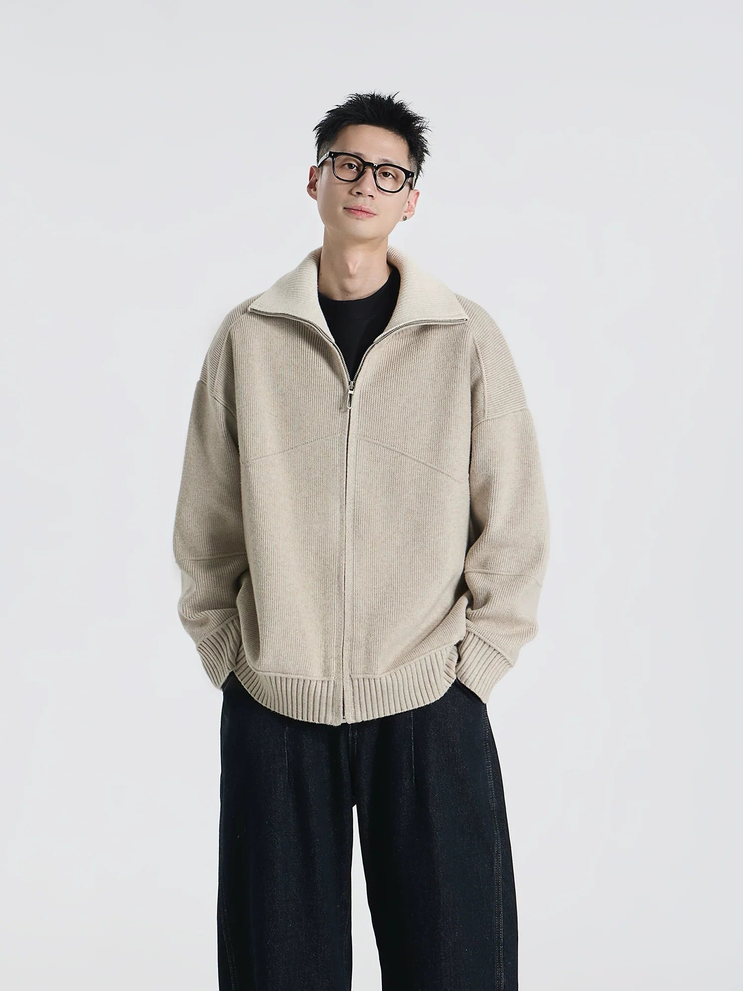 Barn style high luxury contrasting color lapel knitted cardigan jacket versatile sweater top S0174