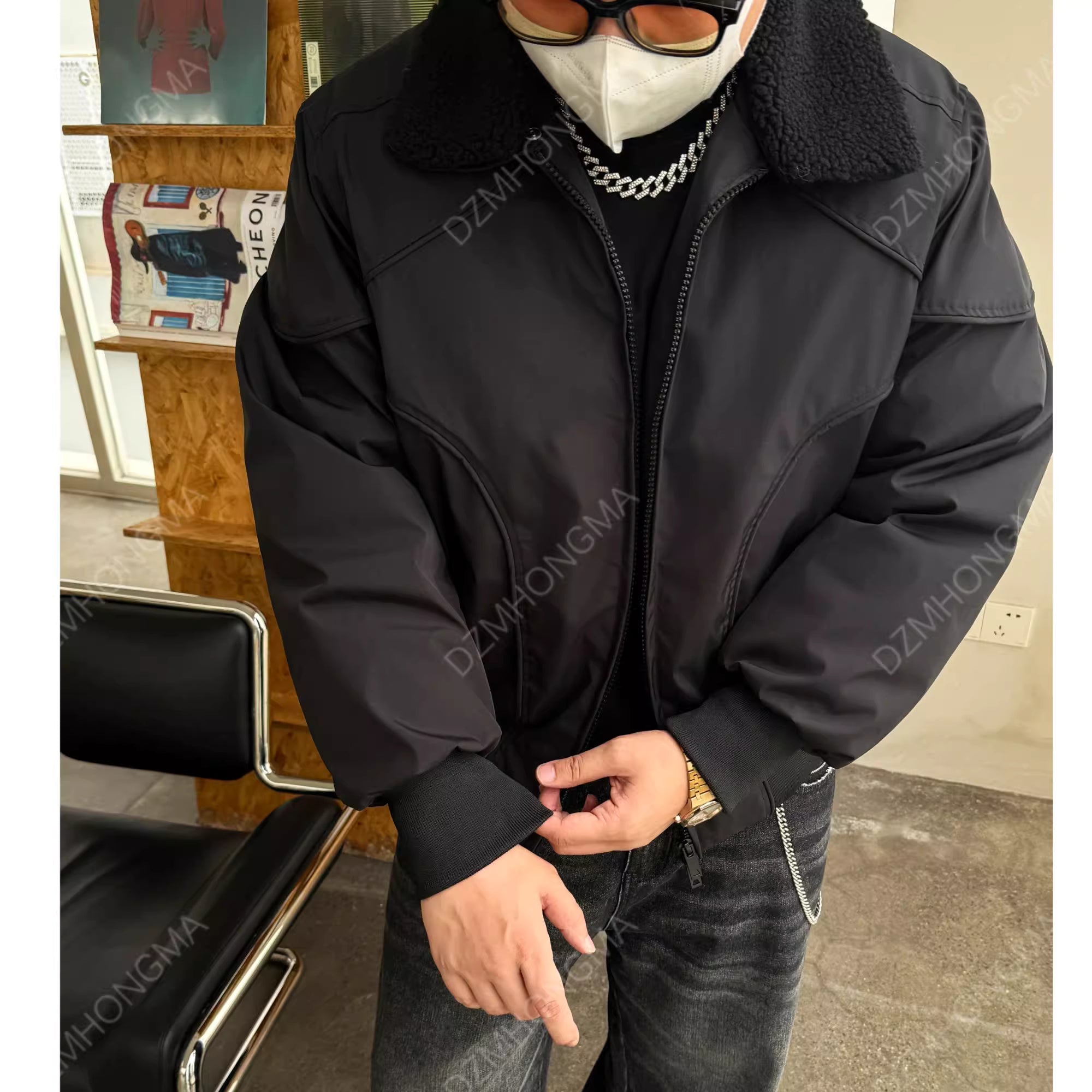 DETACHABLE-COLLAR CROPPED JACKET T0146