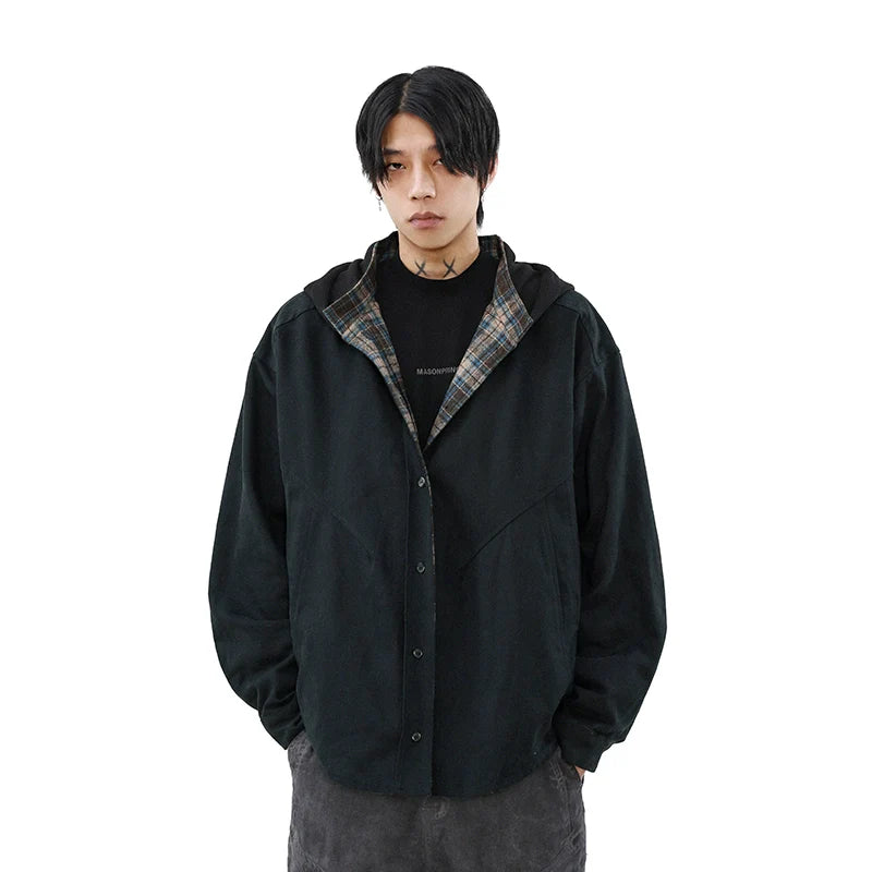 American retro double-sided plaid hooded jacket jacket men's niche spring loose couple sweater S0178