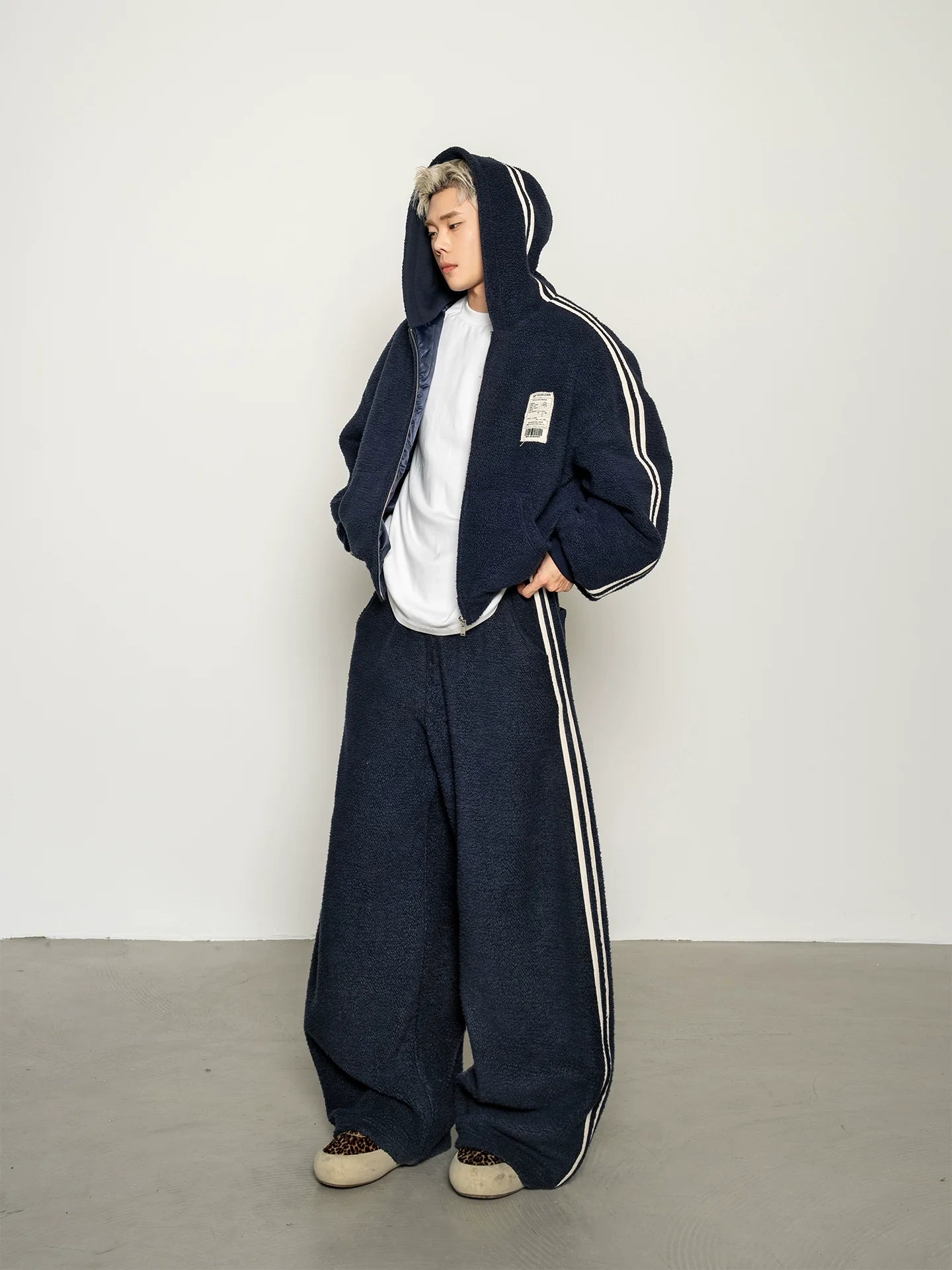 American contrasting fleece cotton jacket sweater jacket casual sweatpants loose sports suit winter S0136