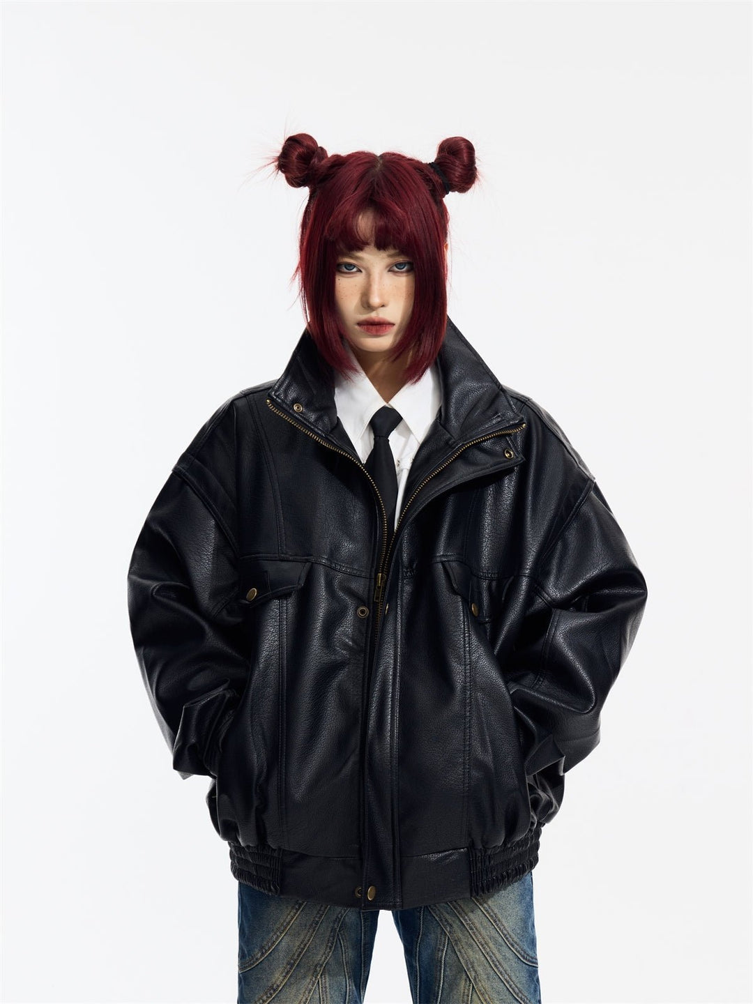 [PeopleStyle] Genderless wear silhouette fashionable leather jacket T0166