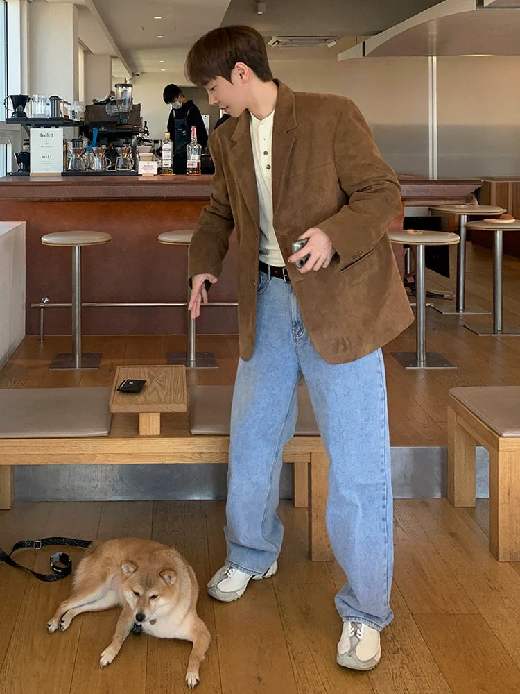 High-end casual suit men's spring new loose suit jacket Korean trend ruffian handsome top R001