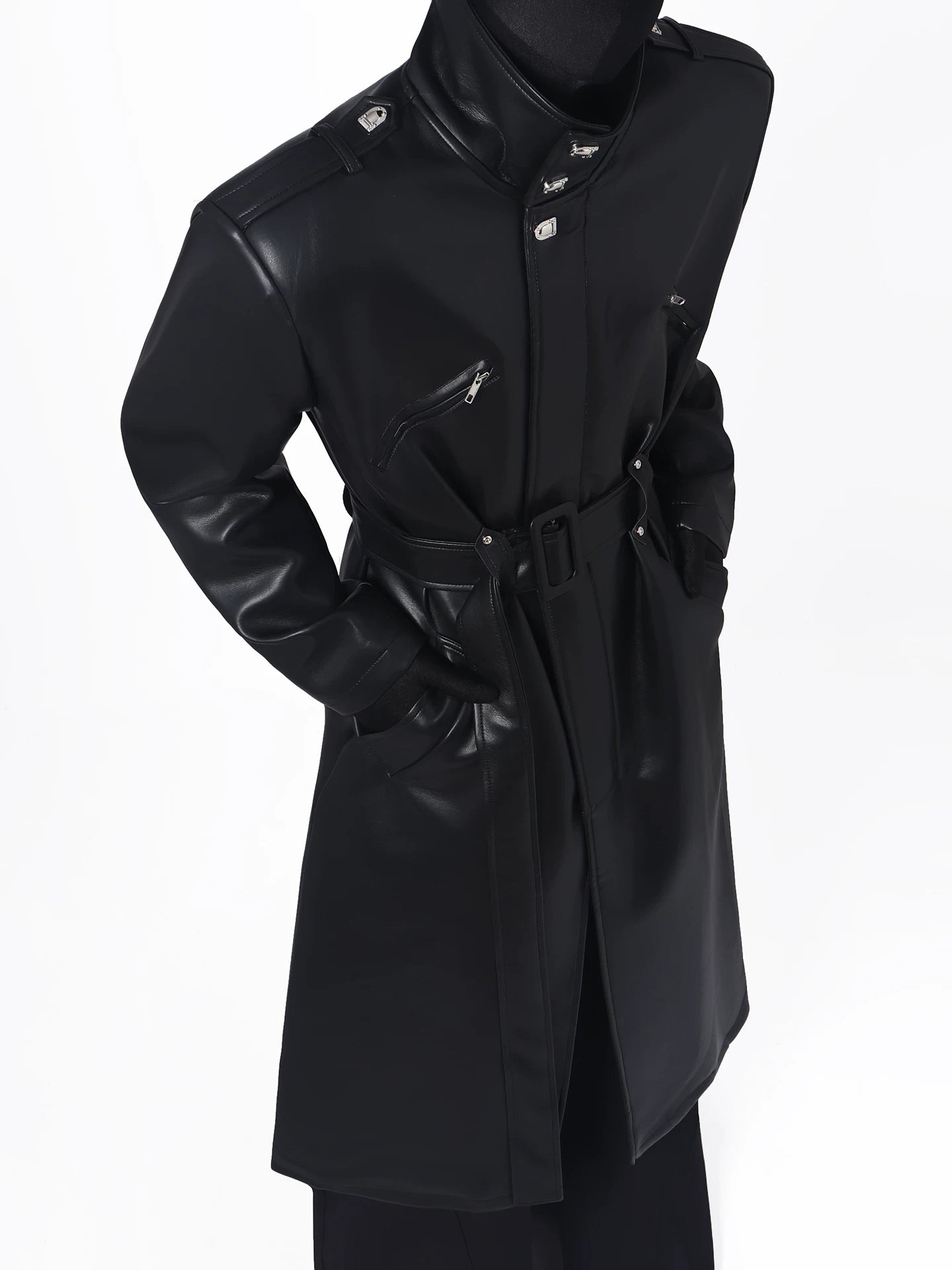 Vintage high-end big lapel waist leather coat FE0703